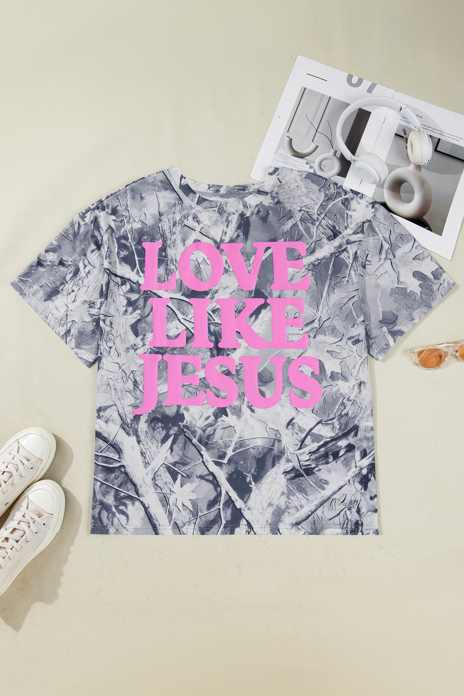 Gray Woodland Camouflage Love Like Jesus Plus Size T Shirt-Plus Size/Plus Size Tops/Plus Size Tops & Tees-[Adult]-[Female]-2022 Online Blue Zone Planet