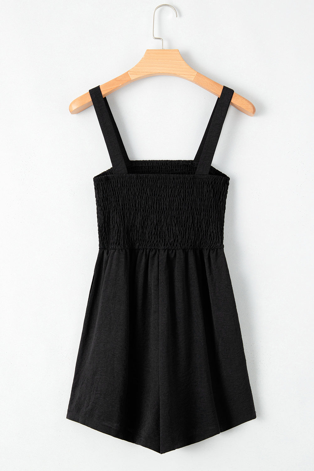 Black Casual Pocketed Smocked Sleeveless Romper-Rompers-[Adult]-[Female]-2022 Online Blue Zone Planet