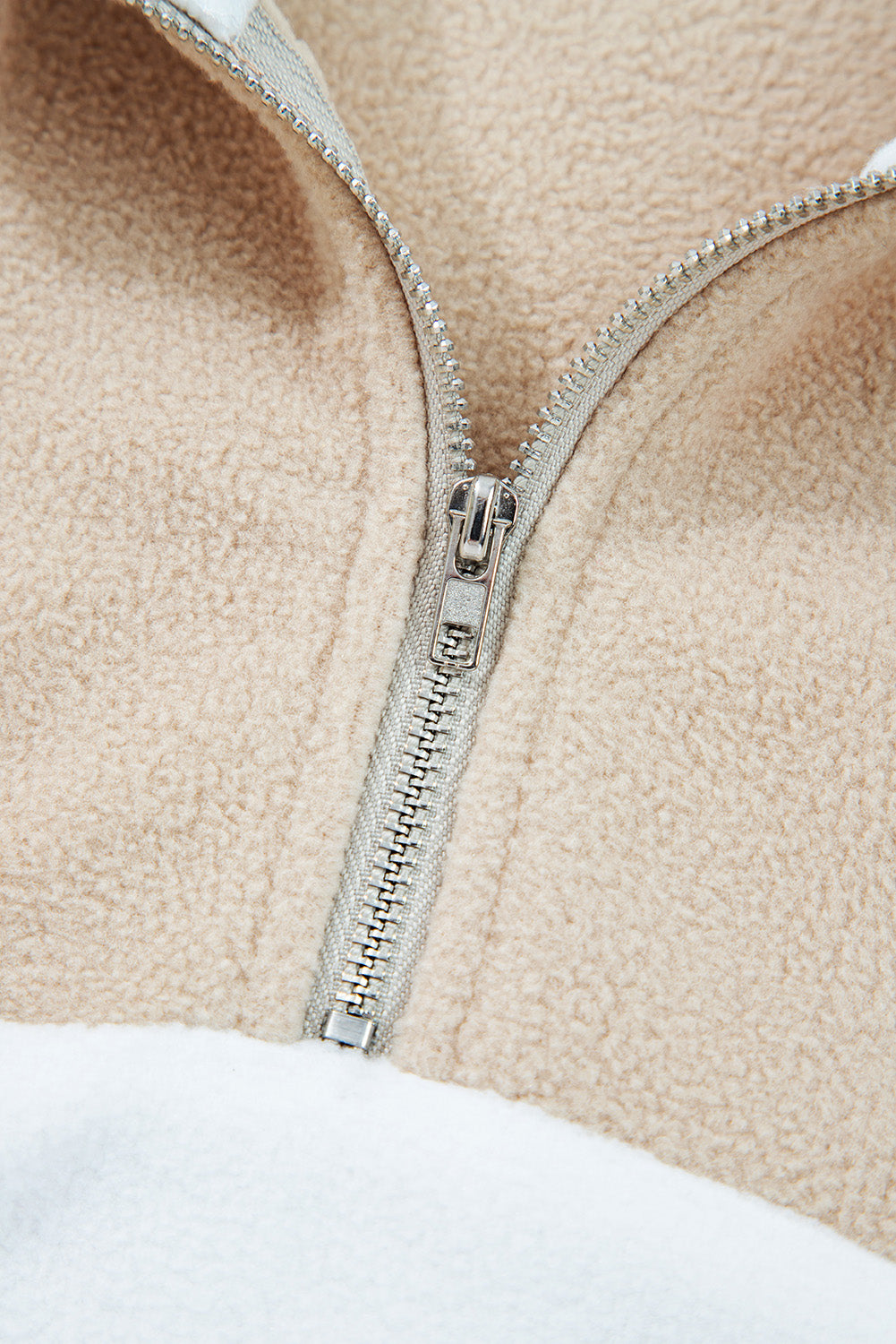 Parchment Fleece Colorblock Patchwork Zipped Neck Pullover Sweatshirt-Tops/Sweatshirts & Hoodies-[Adult]-[Female]-2022 Online Blue Zone Planet
