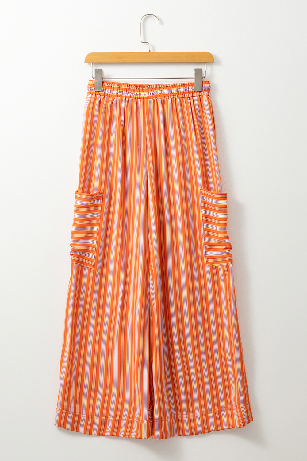 Orange Stripe Cropped Palazzo Pants with Pockets-Bottoms/Pants & Culotte-[Adult]-[Female]-2022 Online Blue Zone Planet