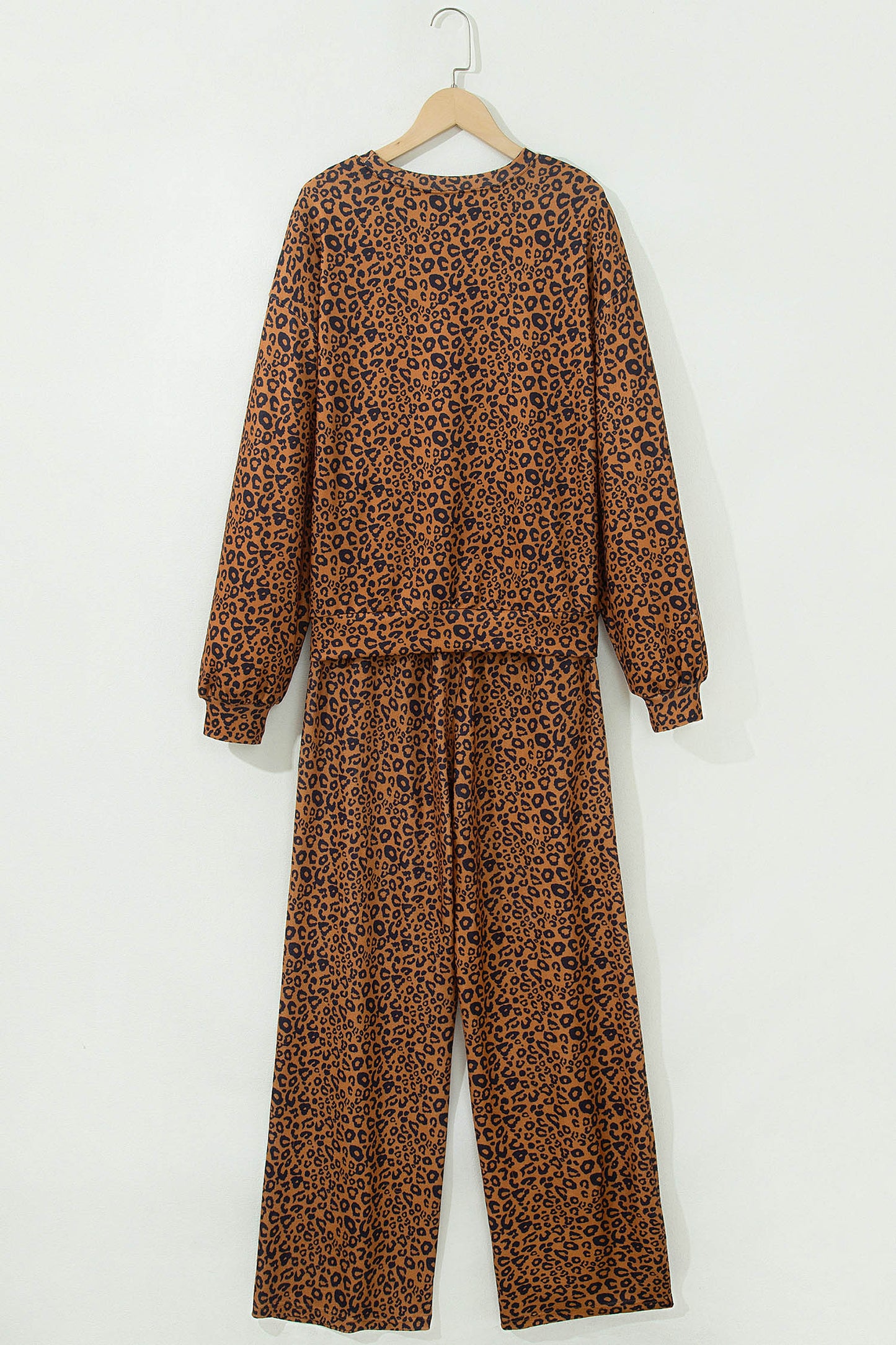 Brown Leopard Print Long Sleeve Top Relaxed Pant Set