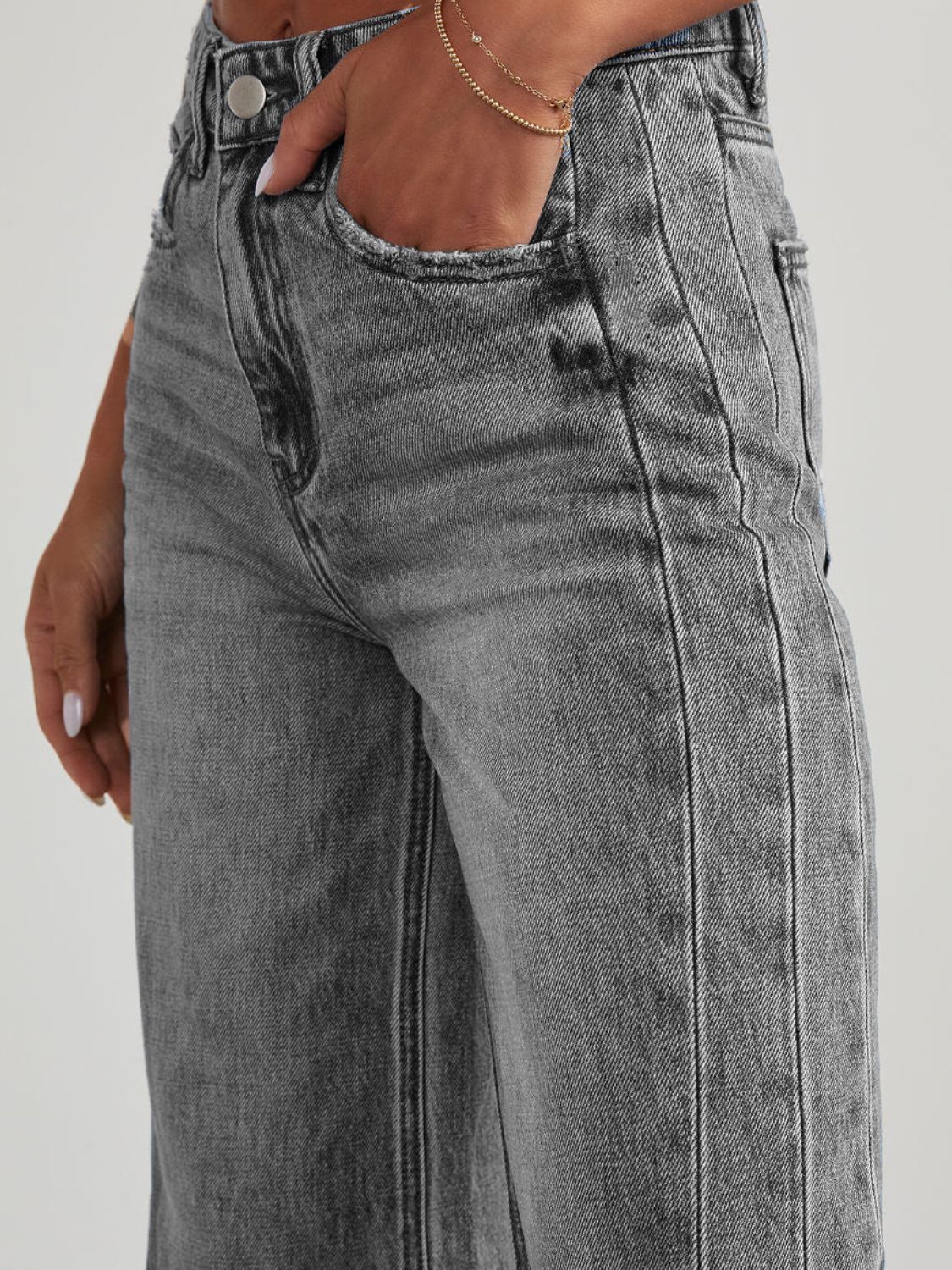 Raw Hem Wide Leg Jeans with Pockets-TOPS / DRESSES-[Adult]-[Female]-2022 Online Blue Zone Planet