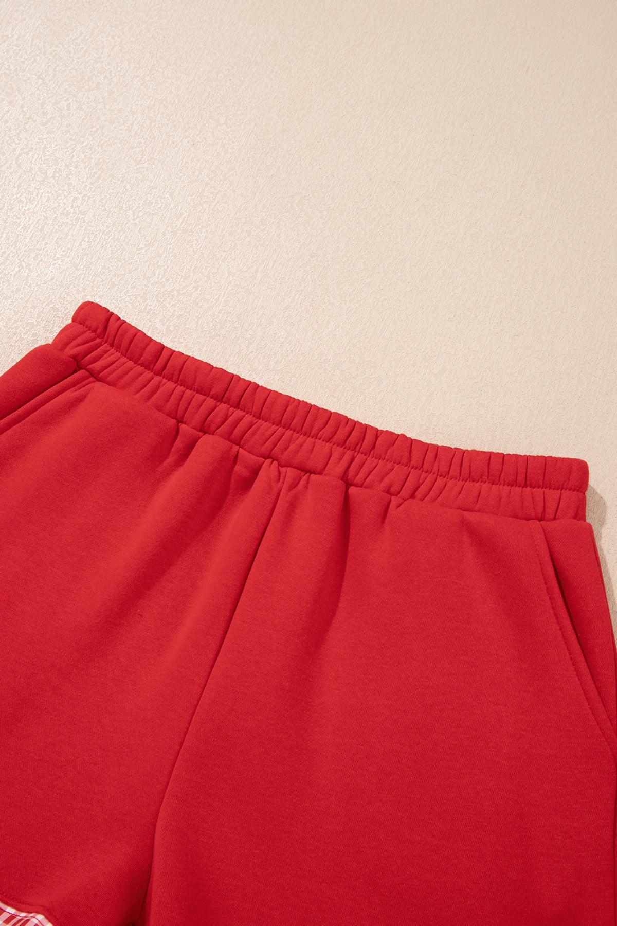 Fiery Red Gingham Trim Baggy Pullover 2pcs Short Set-Two Piece Sets/Short Sets-[Adult]-[Female]-2022 Online Blue Zone Planet