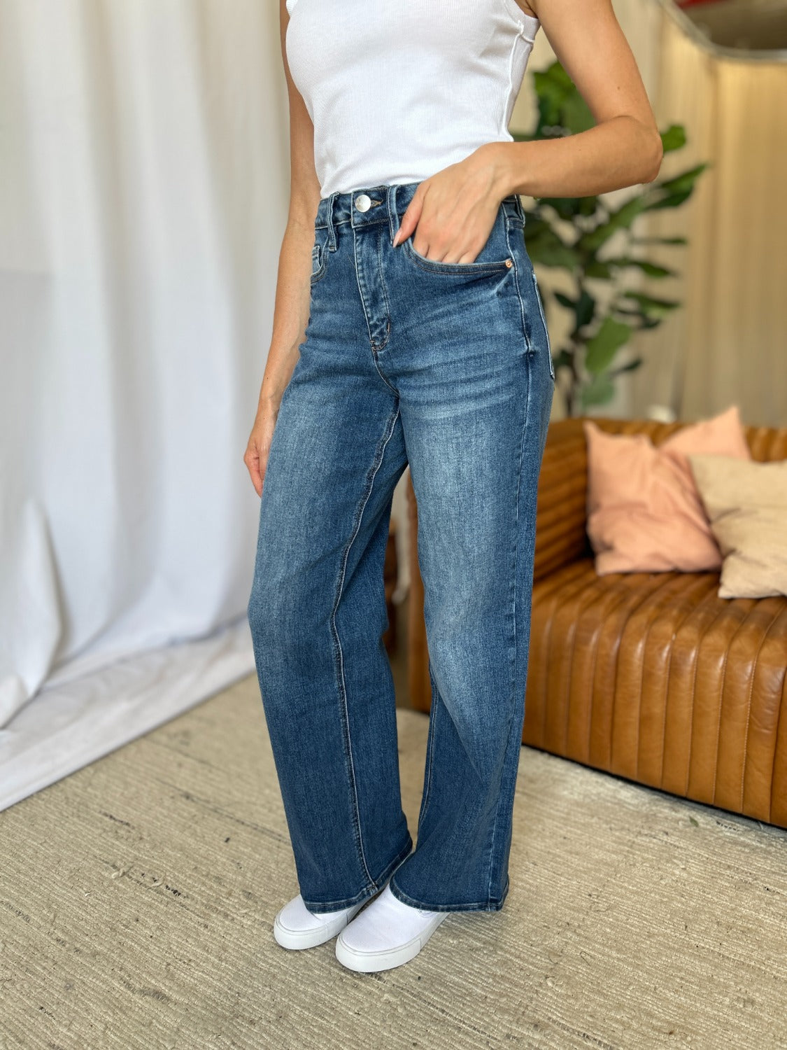 RFM Full Size High Rise Tummy Control Wide Leg Jeans-BOTTOMS SIZES SMALL MEDIUM LARGE-[Adult]-[Female]-2022 Online Blue Zone Planet