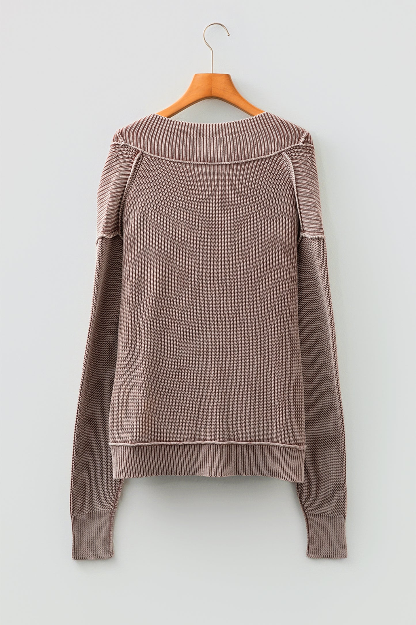 Chestnut Mineral Wash Exposed Seam Patchwork Knit Open Sweater Cardigan-TOPS / DRESSES-[Adult]-[Female]-2022 Online Blue Zone Planet