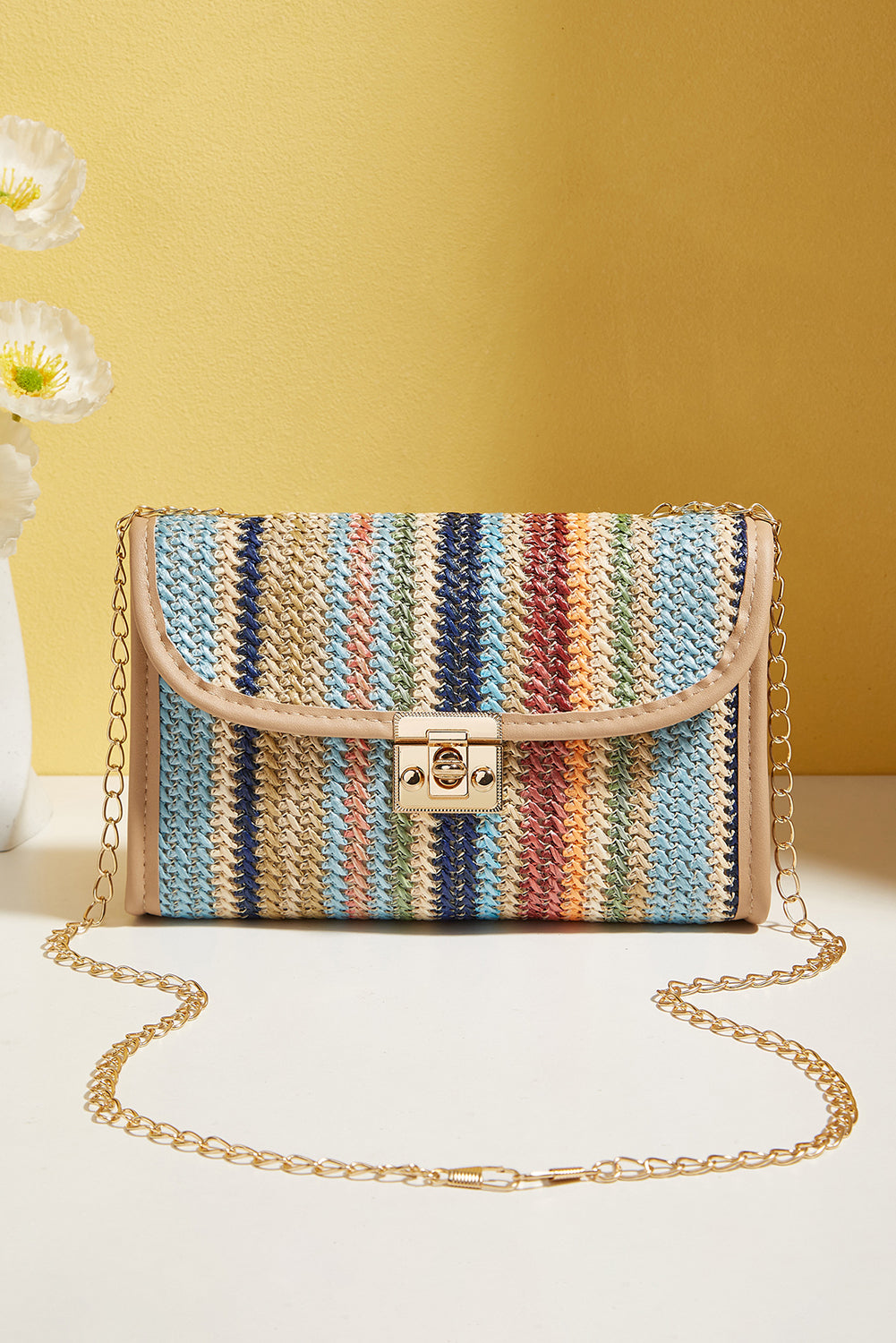 Iceland Blue Striped Crochet Flapped Single Shoulder Bag-Shoulder Bag-[Adult]-[Female]-Iceland Blue-ONE SIZE-2022 Online Blue Zone Planet