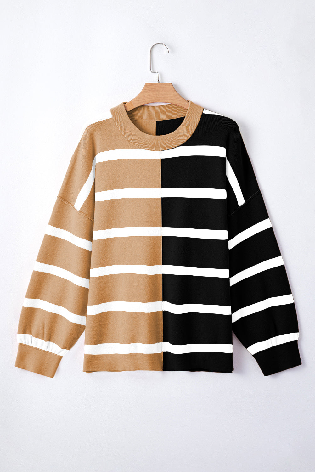 Blue Stripe Colorblock Oversized Sweater-TOPS / DRESSES-[Adult]-[Female]-2022 Online Blue Zone Planet