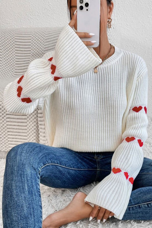 White Heart Shape Bell Sleeve Valentine Sweater-TOPS / DRESSES-[Adult]-[Female]-White-S-2022 Online Blue Zone Planet