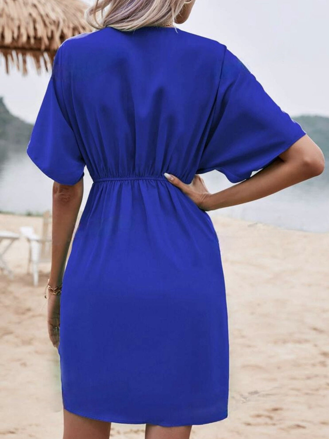 Blue Zone Planet |  Plunge Short Sleeve Mini Dress BLUE ZONE PLANET