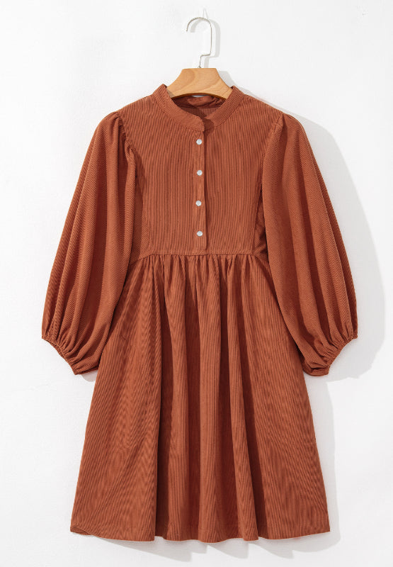 Corduroy Quarter Snap Three-Quarter Sleeve Dress-TOPS / DRESSES-[Adult]-[Female]-2022 Online Blue Zone Planet