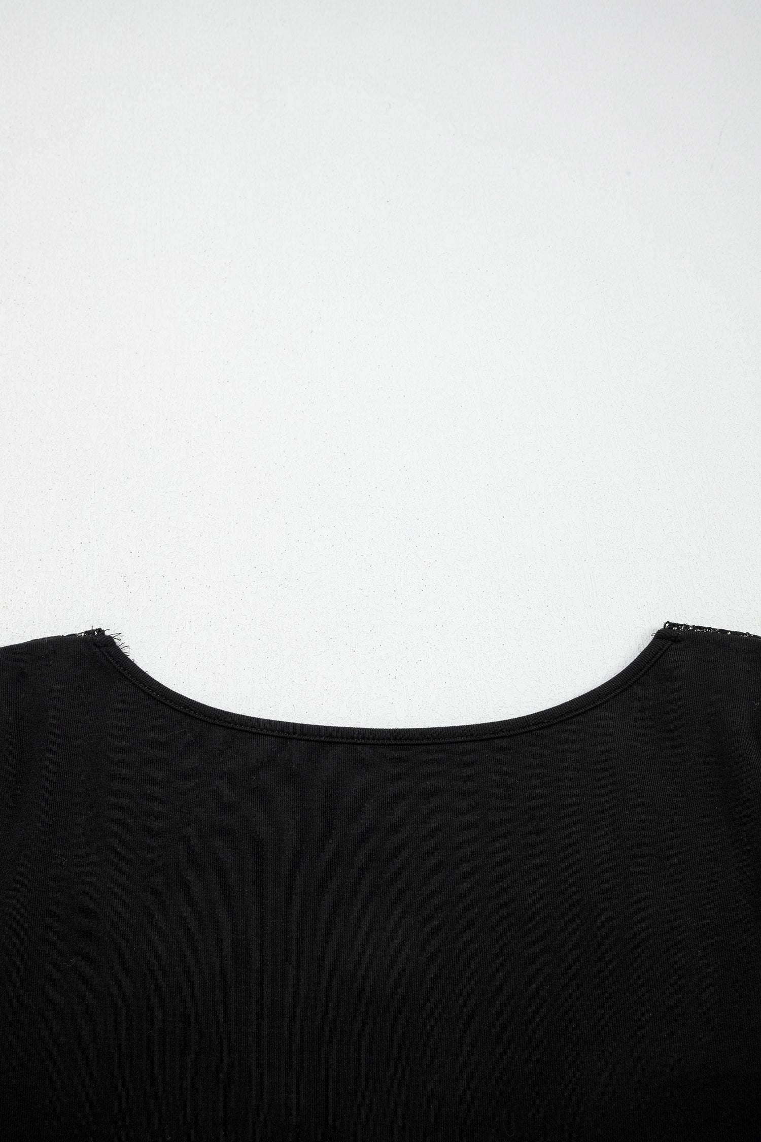 Black Lace Trim Elegant Neckline Long Sleeve Slim Top-Tops/Long Sleeve Tops-[Adult]-[Female]-2022 Online Blue Zone Planet