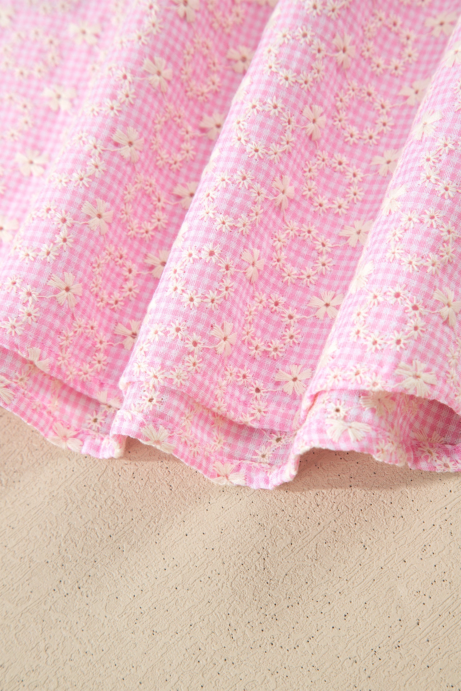 Pink Eyelet Embroidered Flower Texture Contrast Lace Trim Flutter Sleeve Blouse-Tops/Blouses & Shirts-[Adult]-[Female]-2022 Online Blue Zone Planet