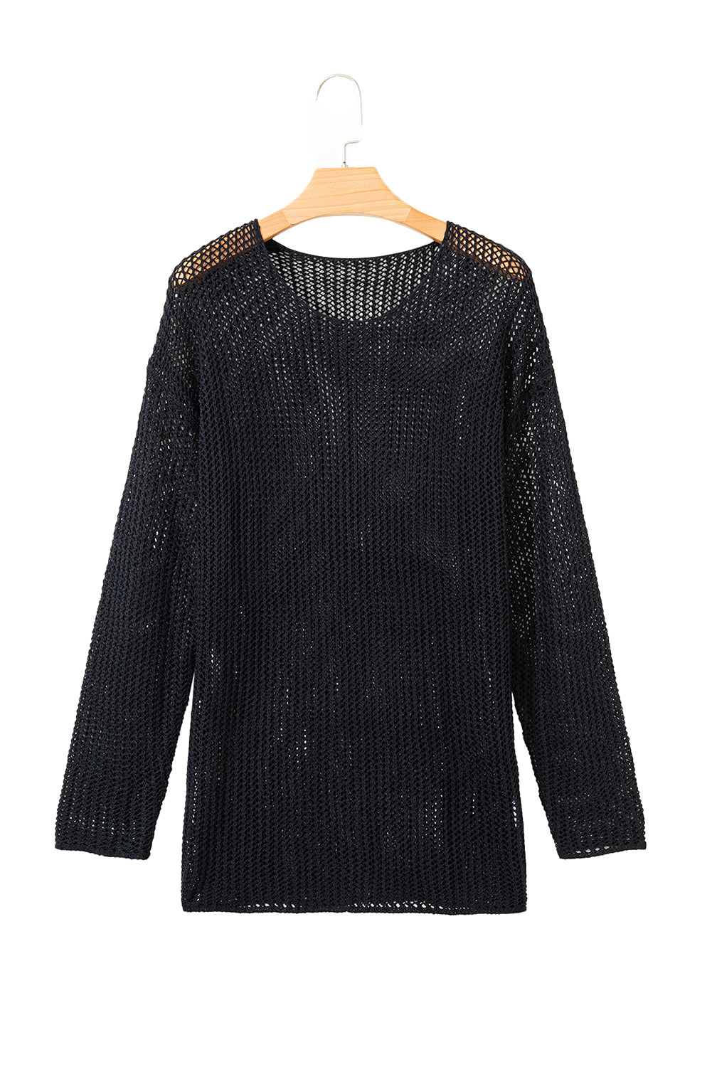 Black Crochet Hollow-Out Jumper Top Sweater-Sweaters & Cardigans/Sweaters-[Adult]-[Female]-2022 Online Blue Zone Planet