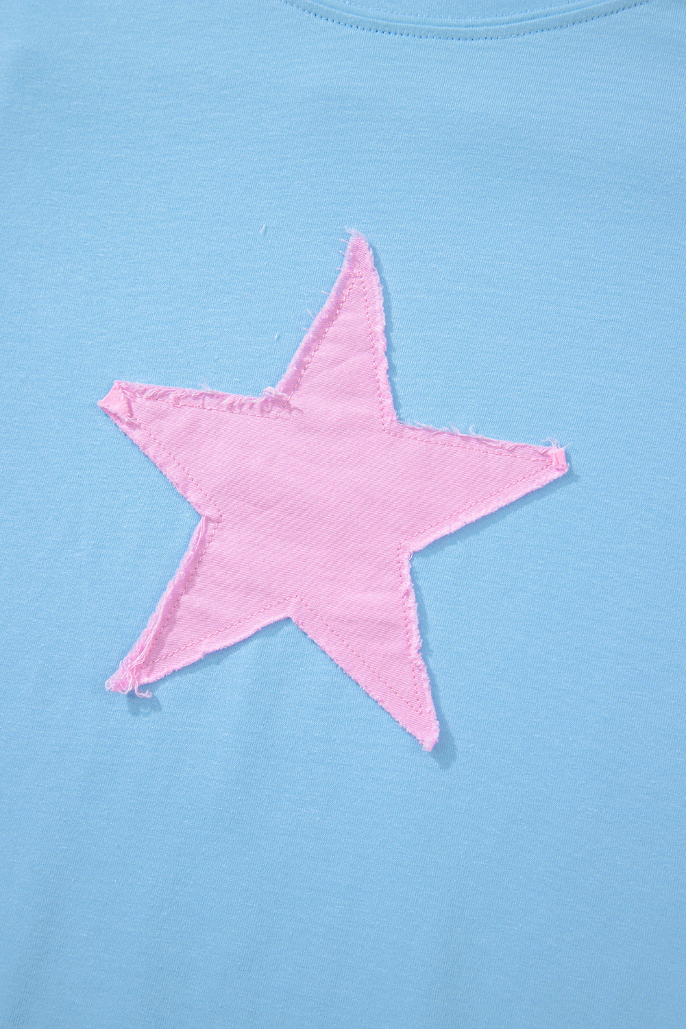 Myosotis Frayed Denim Star Patched Oversize T Shirt-Tops/Tops & Tees-[Adult]-[Female]-2022 Online Blue Zone Planet