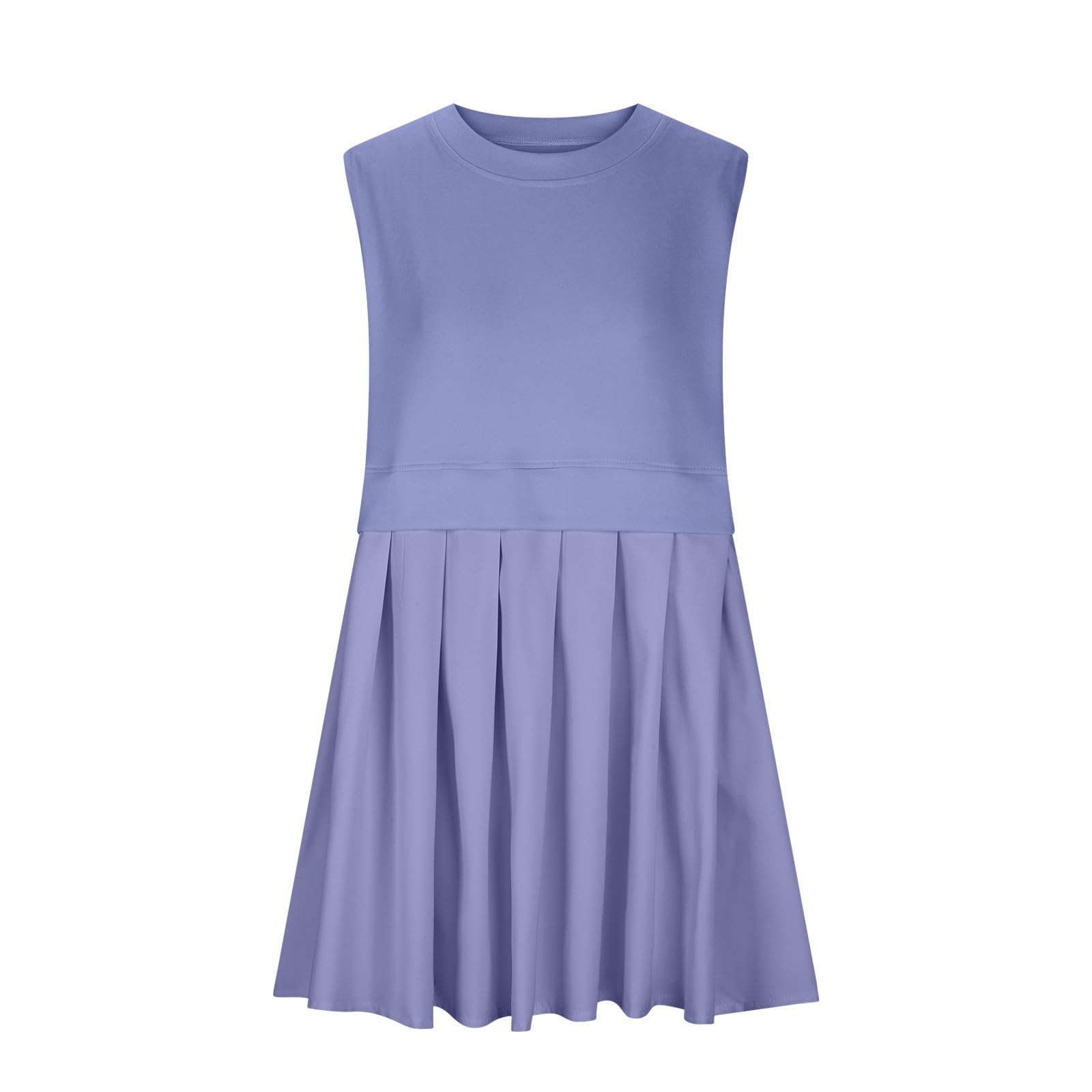 Pleated Round Neck Sleeveless Mini Dress-TOPS / DRESSES-[Adult]-[Female]-Lavender-S-2022 Online Blue Zone Planet