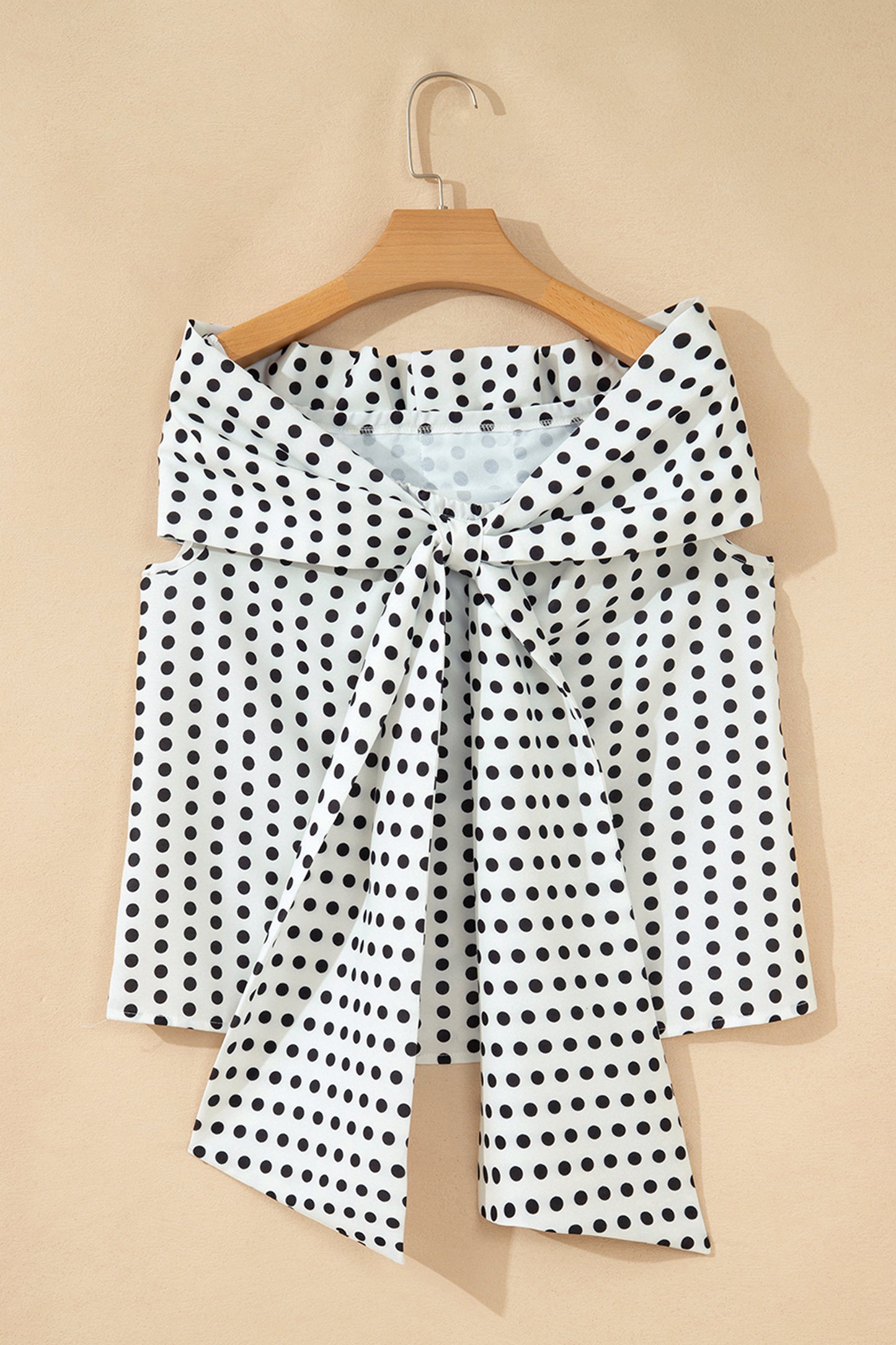 White Polka Dot Off Shoulder Bow Knot Short Sleeve Blouse-Tops/Blouses & Shirts-[Adult]-[Female]-2022 Online Blue Zone Planet
