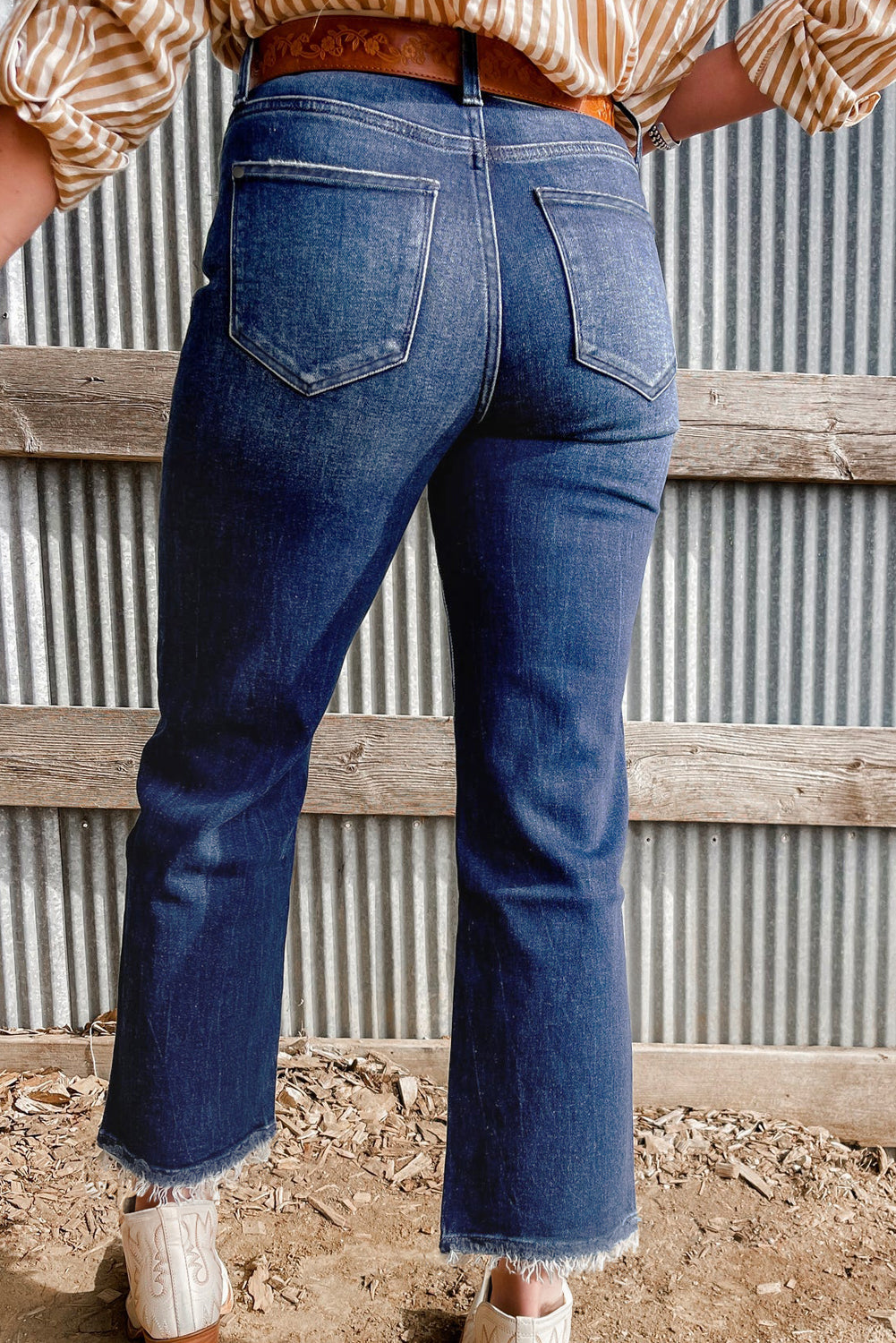 Beau Blue Mineral Wash Raw Hem High Waist Flared Jeans-Bottoms/Jeans-[Adult]-[Female]-2022 Online Blue Zone Planet