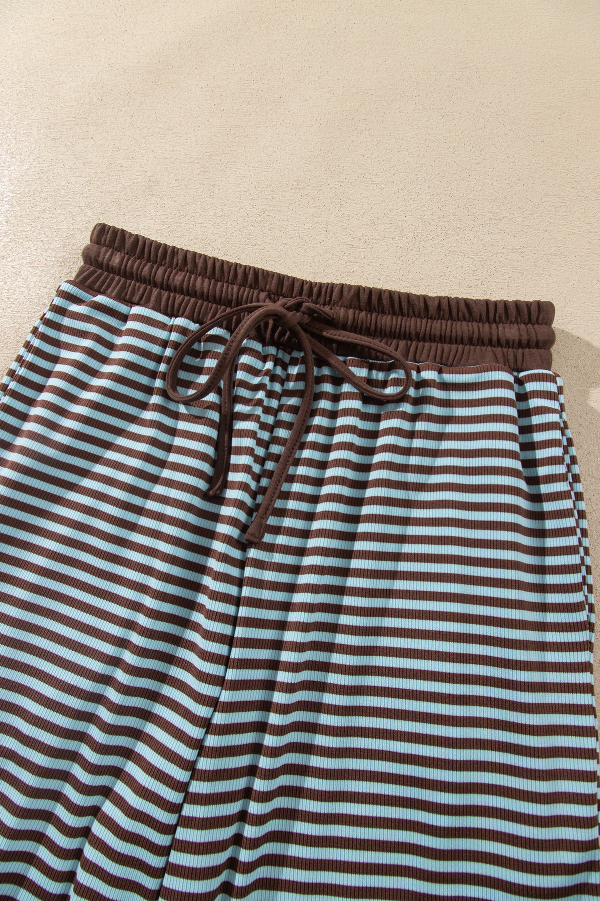 Brown Stripe Drop Shoulder Loose Top and Pants Two Piece Set-Two Piece Sets/Pant Sets-[Adult]-[Female]-2022 Online Blue Zone Planet