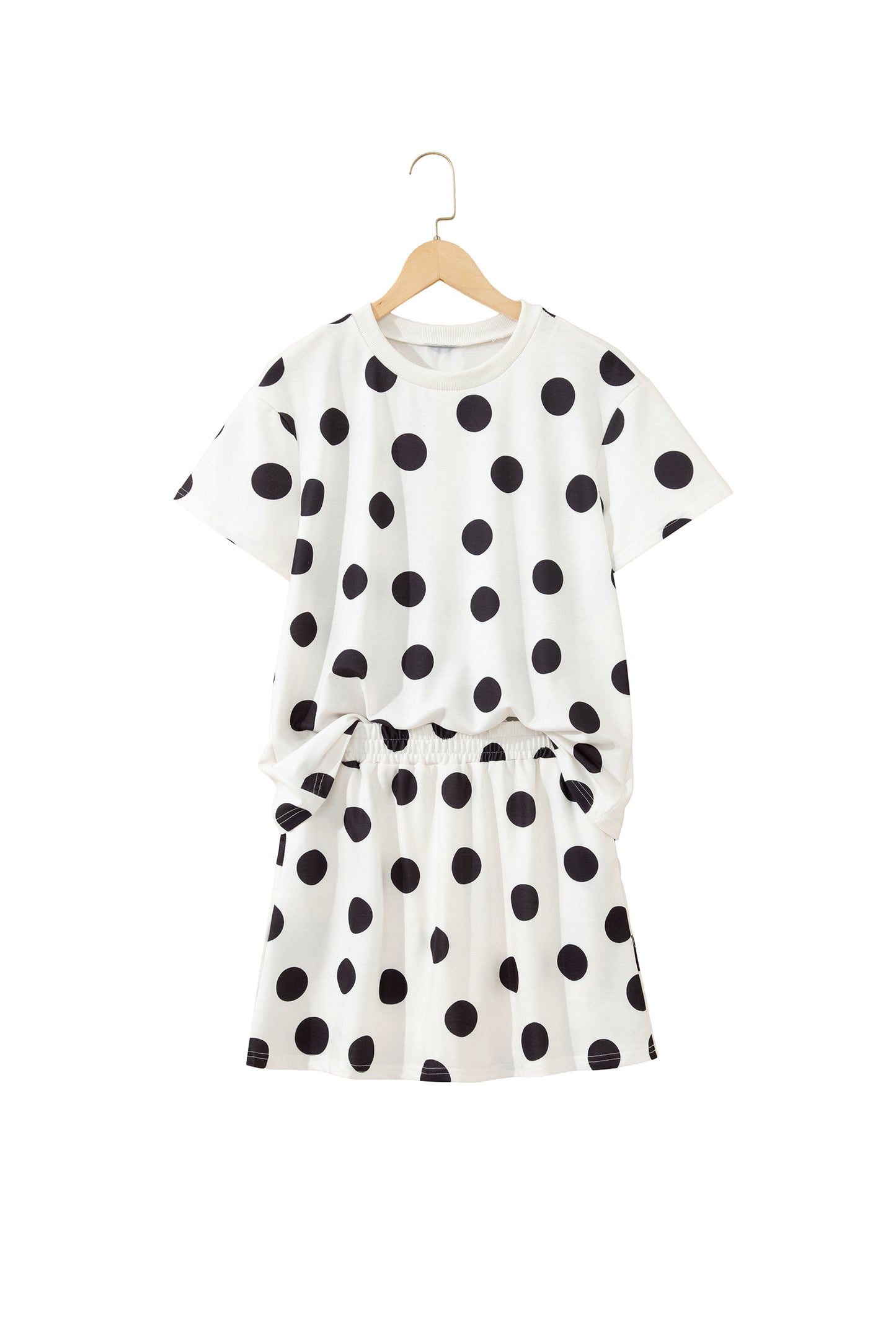White Polka Dot Short Sleeve Top Casual Skort 2pcs Outfit-Two Piece Sets/Two Piece Dresses-[Adult]-[Female]-2022 Online Blue Zone Planet