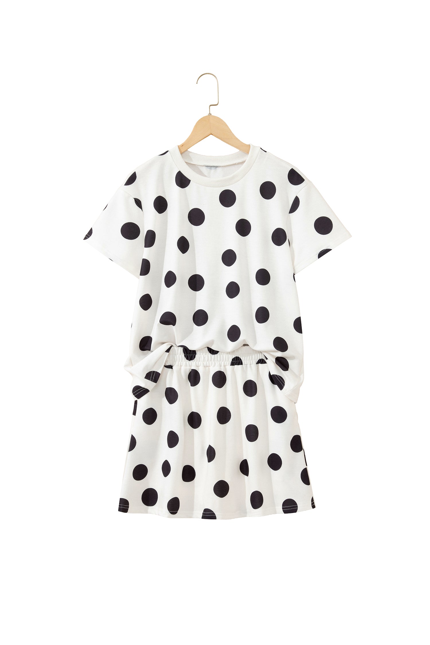 White Polka Dot Short Sleeve Top Casual Skort 2pcs Outfit-Two Piece Sets/Two Piece Dresses-[Adult]-[Female]-2022 Online Blue Zone Planet