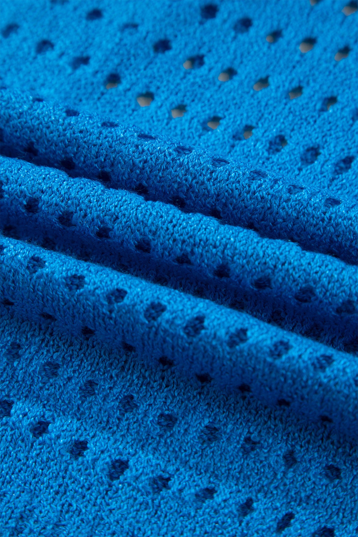 Sky Blue Solid Color Hollowed Knit Short Sleeve Zipper Collar Knitwear Top-Sweaters & Cardigans/Short Sleeve Sweaters-[Adult]-[Female]-2022 Online Blue Zone Planet