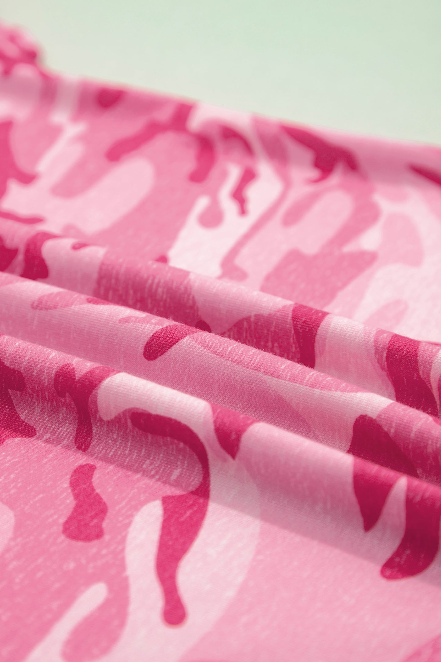 Pink Camouflage Print Crew Neck T Shirt-Tops/Tops & Tees-[Adult]-[Female]-2022 Online Blue Zone Planet