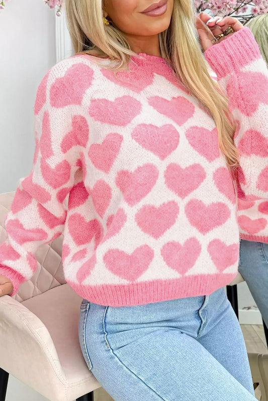 Strawberry Pink Love Heart Valentine Knit Sweater