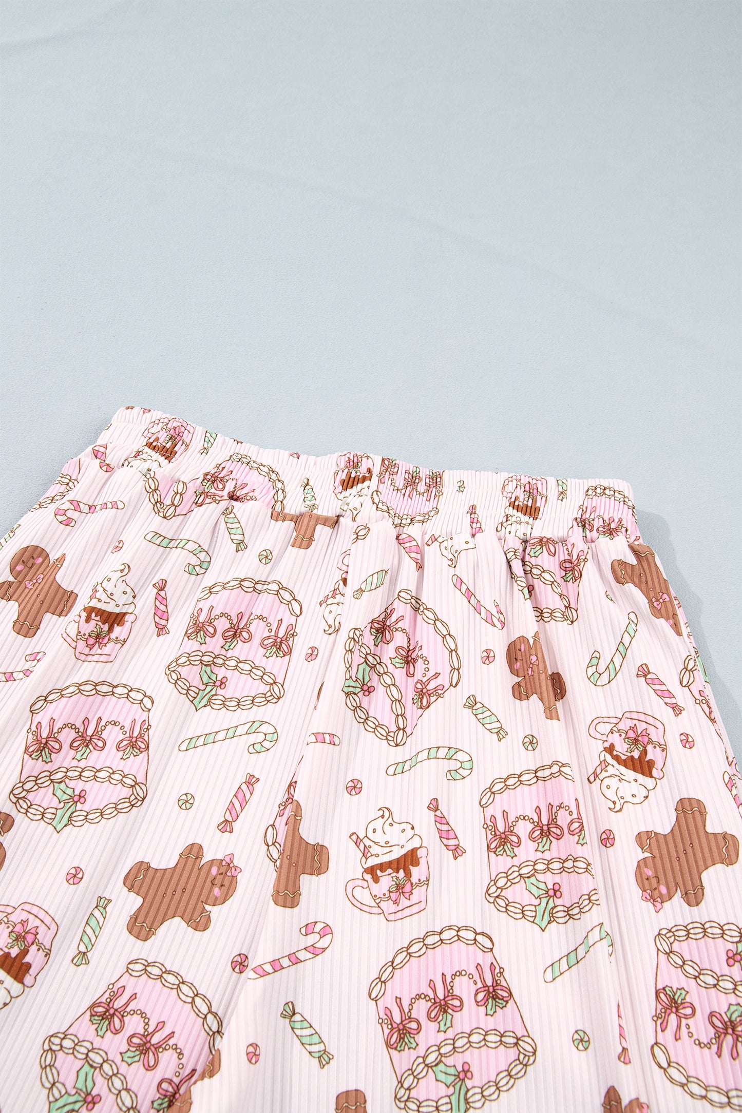 Pink Abstract Christmas Print Long Sleeve Two Piece Lounge Set