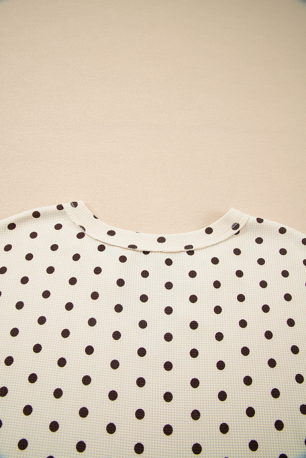 White Polka Dot Print Notched Neck Long Sleeve Top Drawstring Jogger Pants Waffle Knit Lounge Set-Loungewear & Sleepwear/Loungewear-[Adult]-[Female]-2022 Online Blue Zone Planet