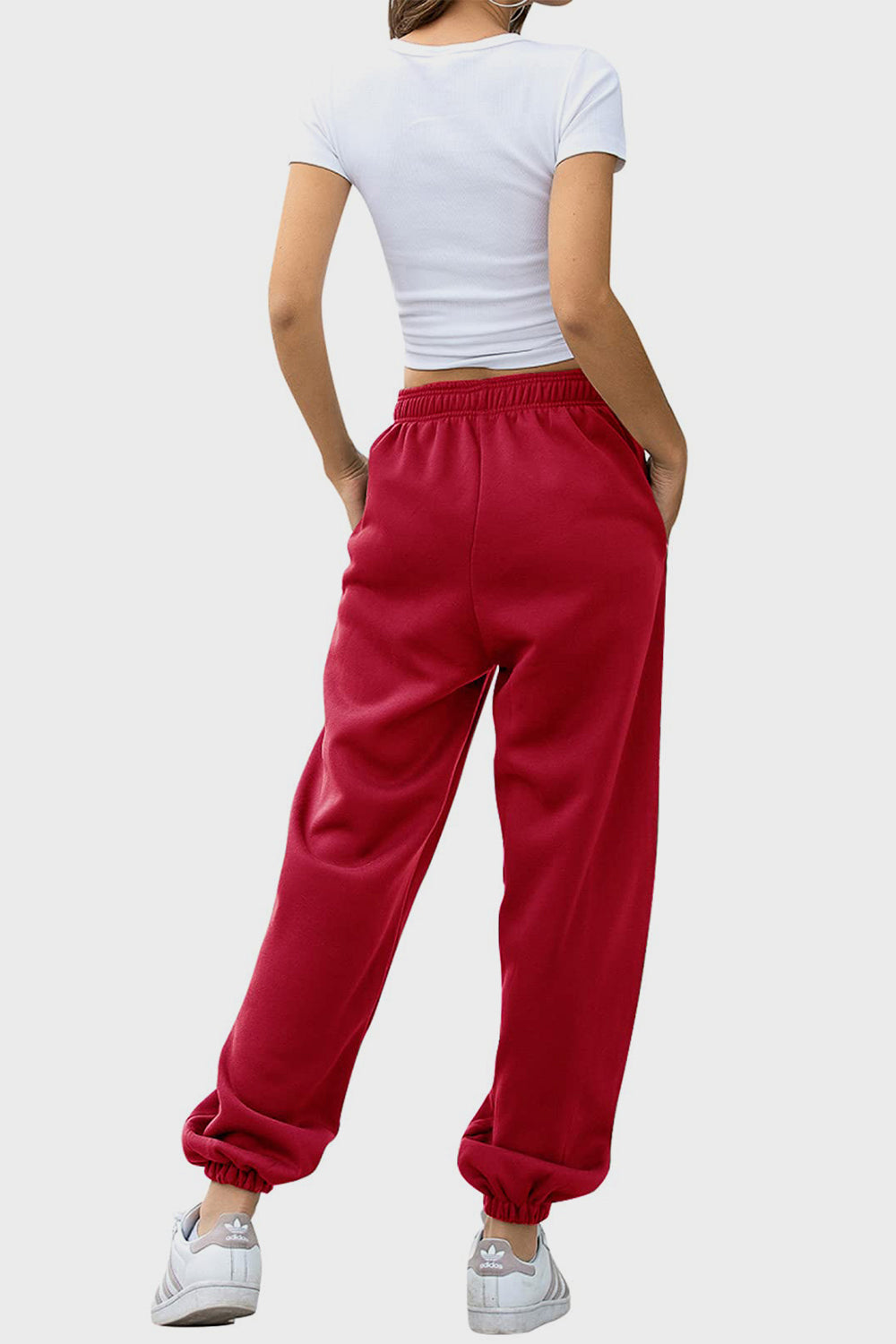 Elastic Waist Joggers with Pockets-TOPS / DRESSES-[Adult]-[Female]-Deep Red-S-2022 Online Blue Zone Planet