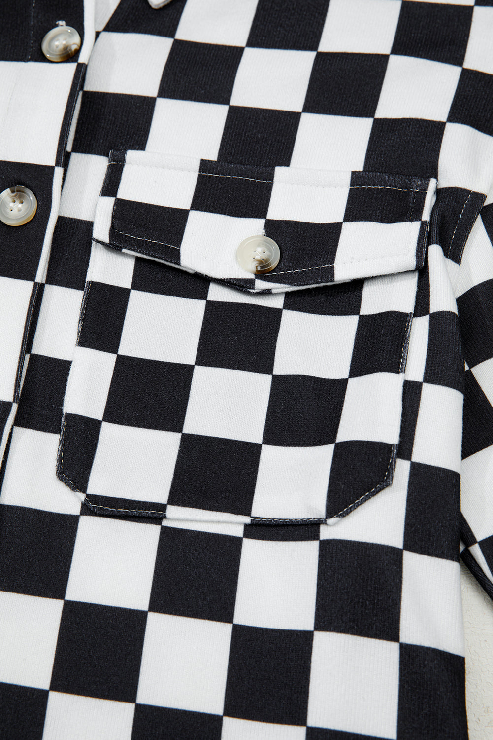 Black Checkerboard Flap Pocket Button Front Shacket-Outerwear/Plaid Shackets-[Adult]-[Female]-2022 Online Blue Zone Planet