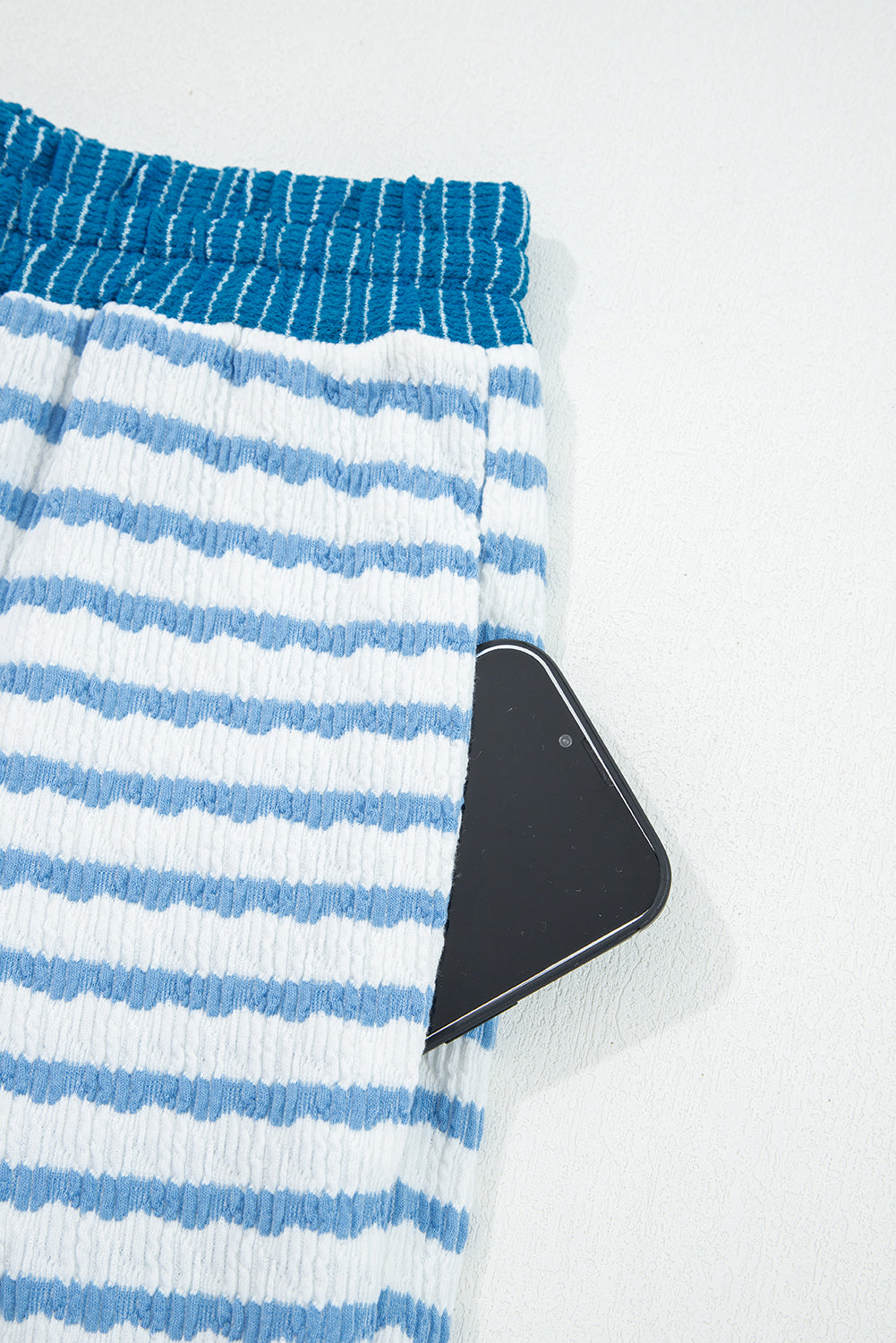 Sky Blue Stripe Collared Pullover Top and Drawstring Pant Set-Two Piece Sets/Pant Sets-[Adult]-[Female]-2022 Online Blue Zone Planet