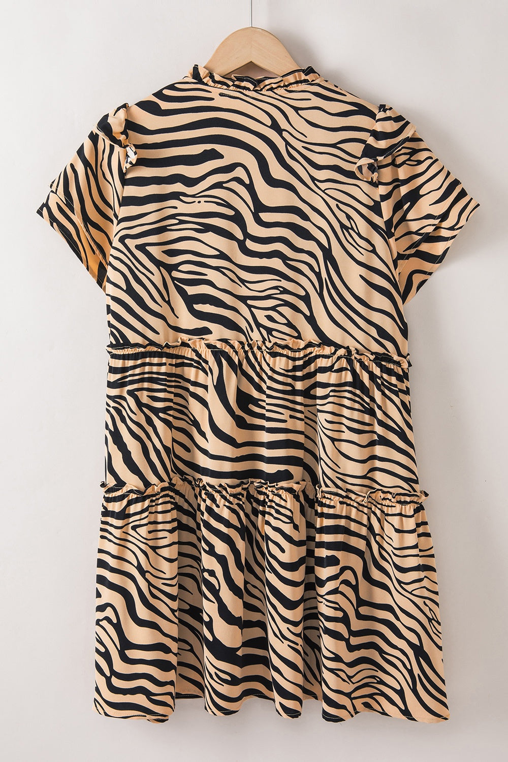 Ruffled Animal Print Tie Neck Mini Dress-TOPS / DRESSES-[Adult]-[Female]-2022 Online Blue Zone Planet