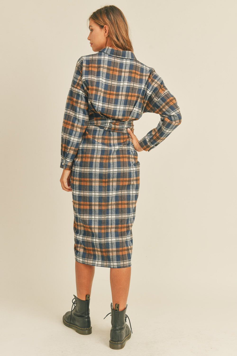 Blue Zone Planet | Mable Plaid Flannel Front Tie Button Down Shirt Dress-TOPS / DRESSES-[Adult]-[Female]-2022 Online Blue Zone Planet