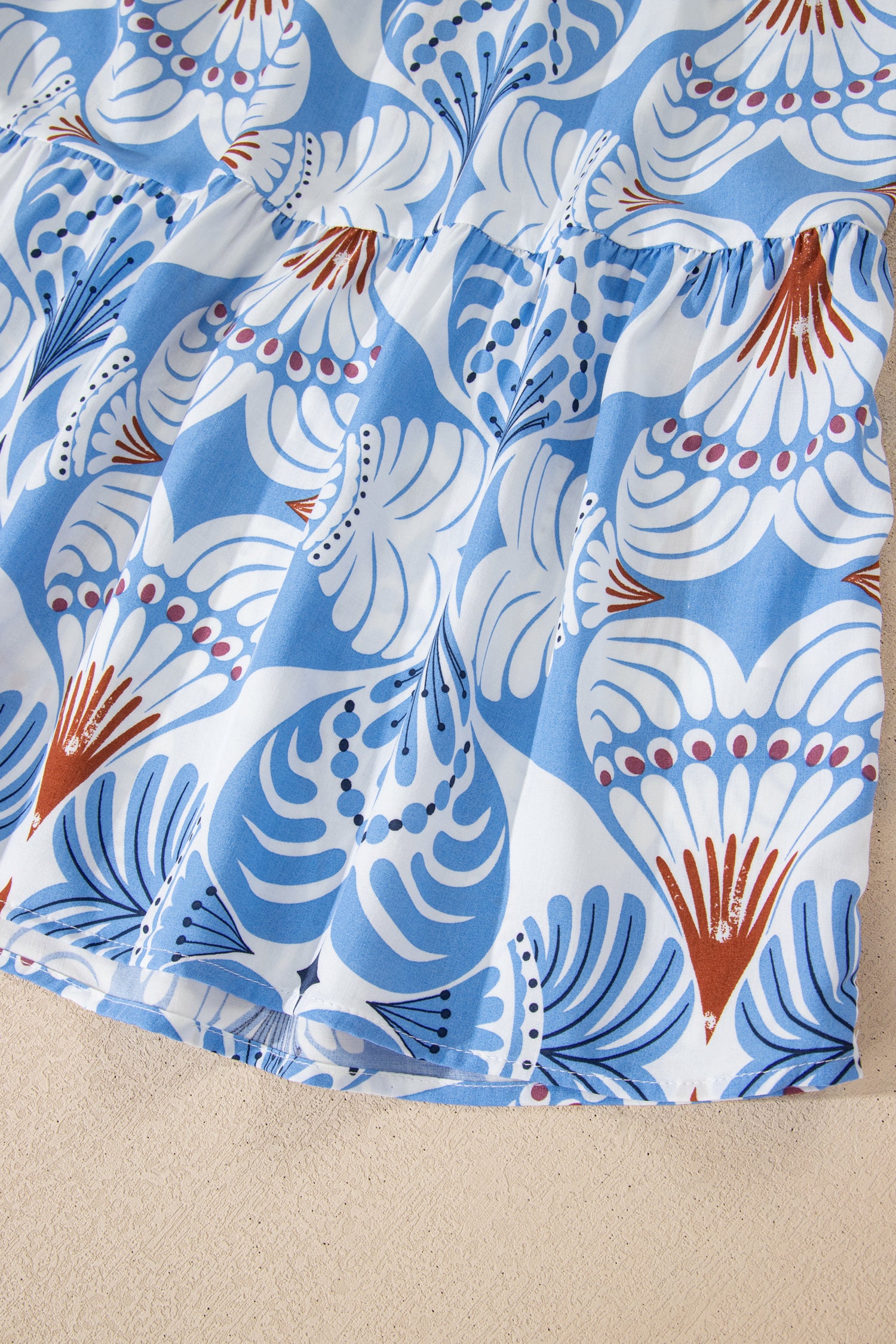 Sky Blue Tropical Botanic Print Flutter Sleeve Vacation Long Dress-TOPS / DRESSES-[Adult]-[Female]-2022 Online Blue Zone Planet