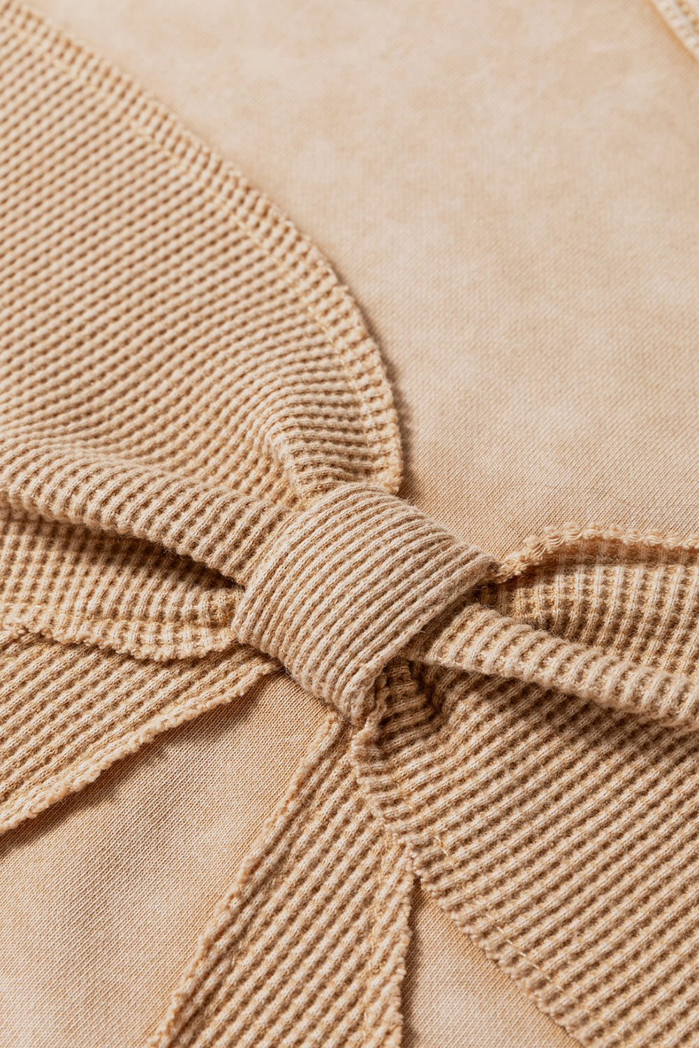Light French Beige Mineral Wash Big Bow Patchwork Pullover Sweatshirt-Tops/Sweatshirts & Hoodies-[Adult]-[Female]-2022 Online Blue Zone Planet