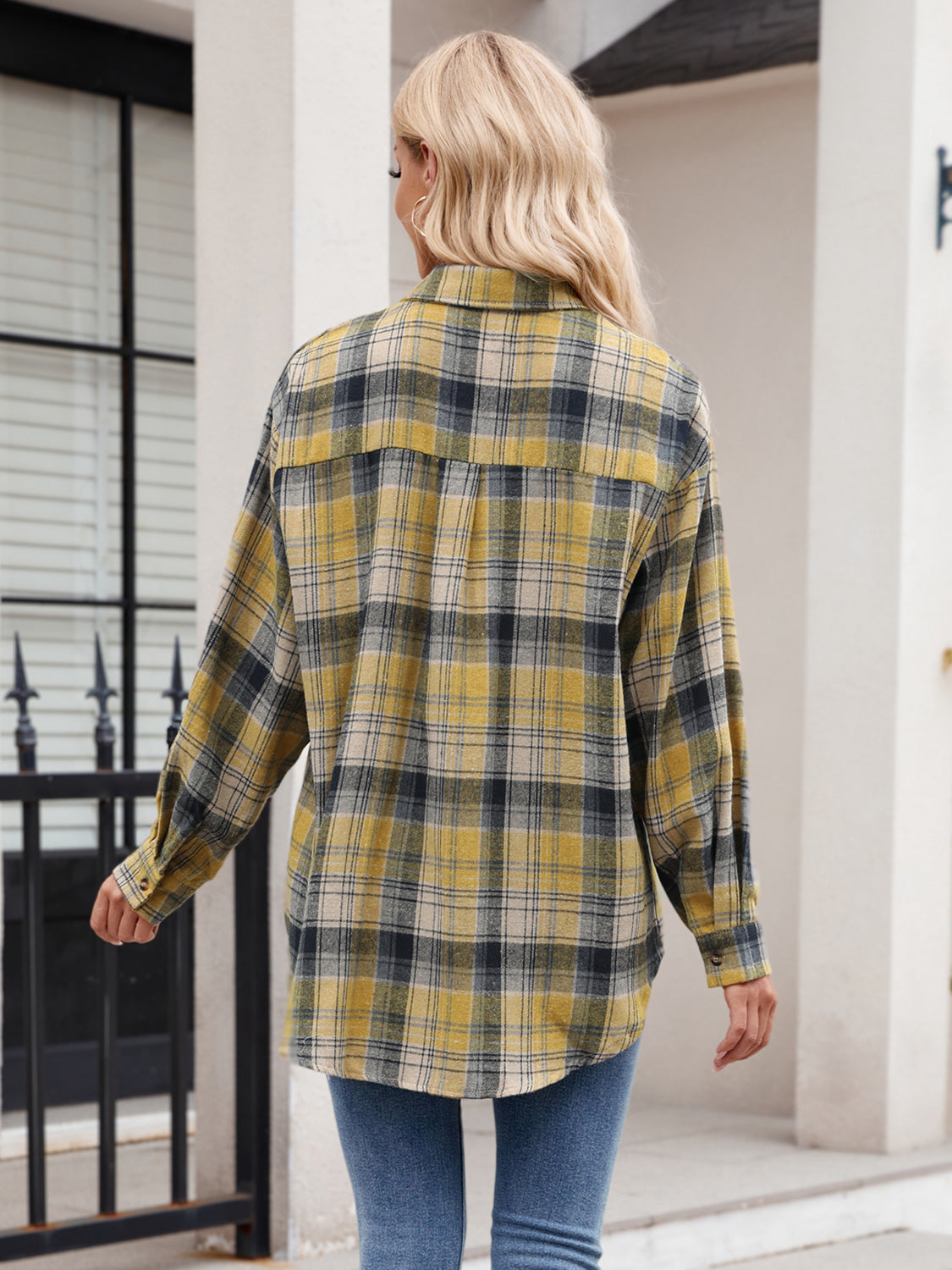 Blue Zone Planet | Mandy Pocketed Plaid Collared Neck Long Sleeve Shirt-TOPS / DRESSES-[Adult]-[Female]-2022 Online Blue Zone Planet