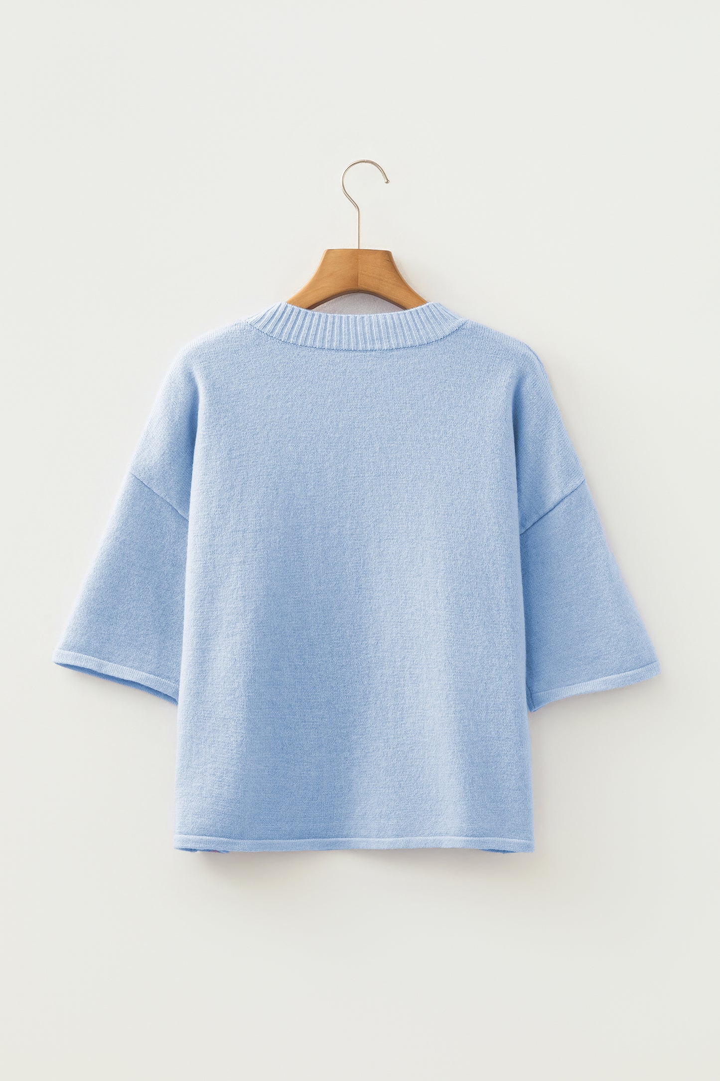 Beau Blue 3/4 Sleeve Boxy Knit Button Down Sweater Cardigan-TOPS / DRESSES-[Adult]-[Female]-2022 Online Blue Zone Planet