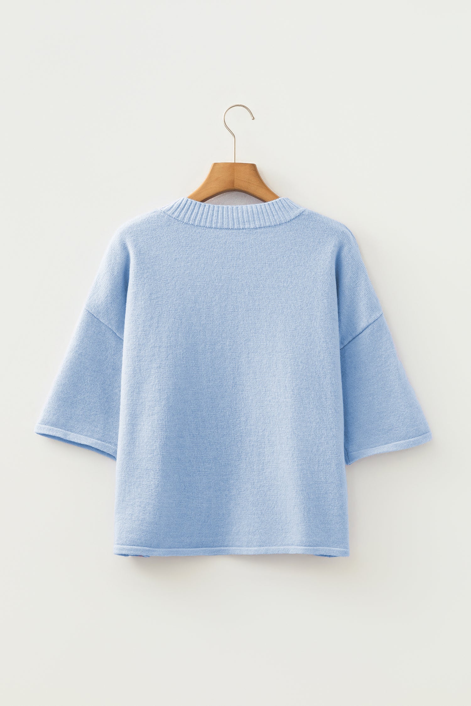 Beau Blue 3/4 Sleeve Boxy Knit Button Down Sweater Cardigan-TOPS / DRESSES-[Adult]-[Female]-2022 Online Blue Zone Planet