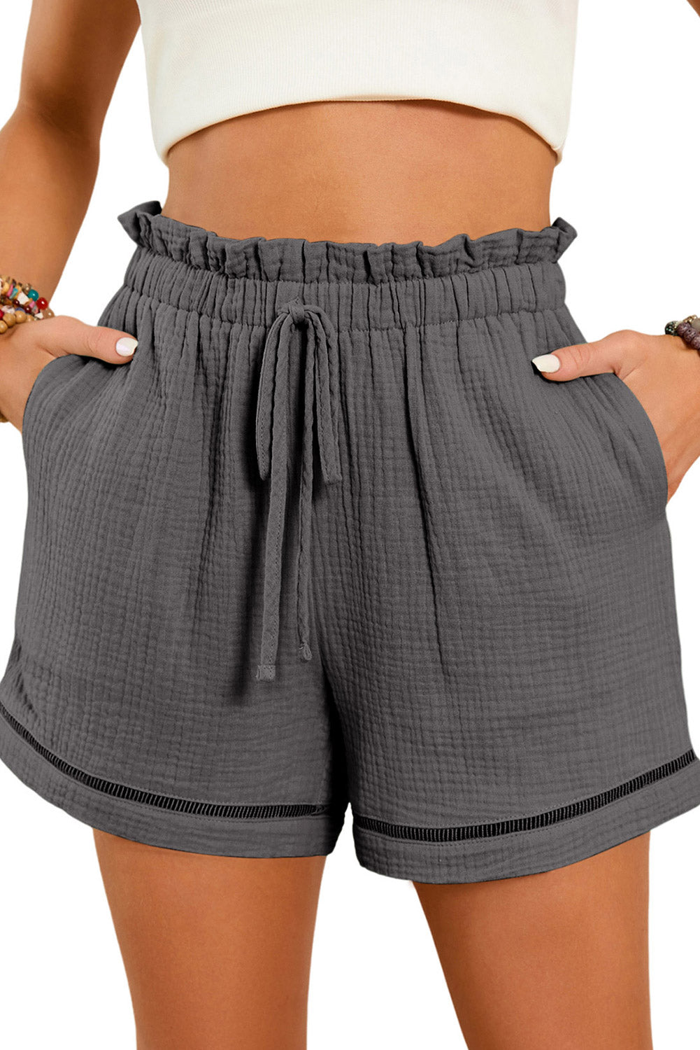 Dark Grey Cotton Gauze Paperbag Shorts-Bottoms/Casual Shorts-[Adult]-[Female]-Dark Grey-S-2022 Online Blue Zone Planet