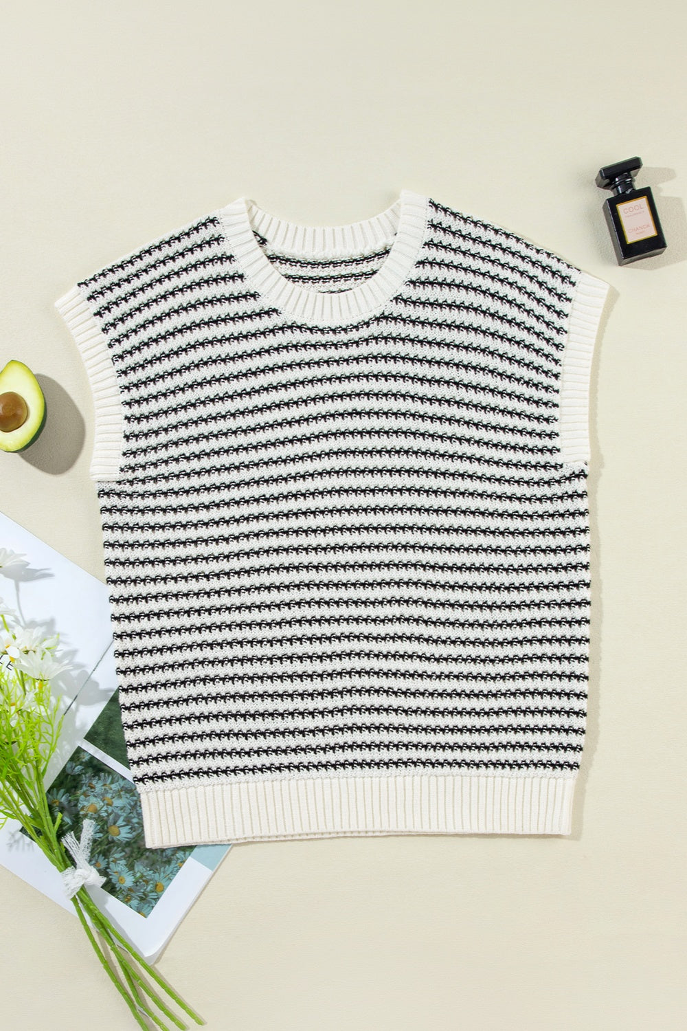 Striped Round Neck Sweater Vest-TOPS / DRESSES-[Adult]-[Female]-2022 Online Blue Zone Planet