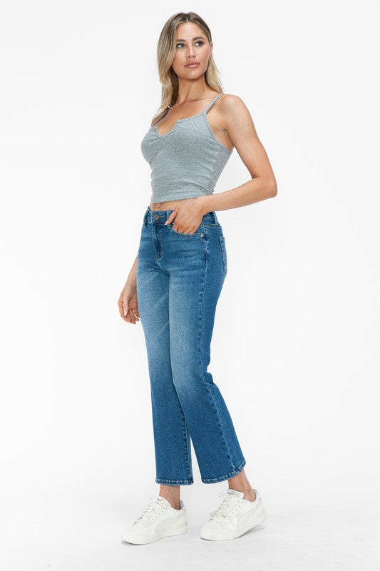 Blue Zone Planet | bytos Full Size Cat's Whiskers Mid Rise Ankle Jeans-BOTTOMS SIZES SMALL MEDIUM LARGE-[Adult]-[Female]-2022 Online Blue Zone Planet