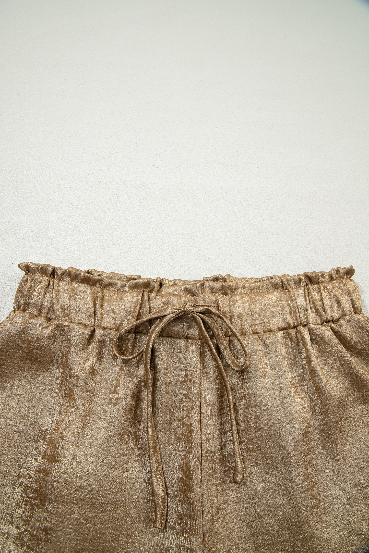 Gold Metallic Luster Tie Elastic Waist Cuffed Hem Shorts-Bottoms/Casual Shorts-[Adult]-[Female]-2022 Online Blue Zone Planet