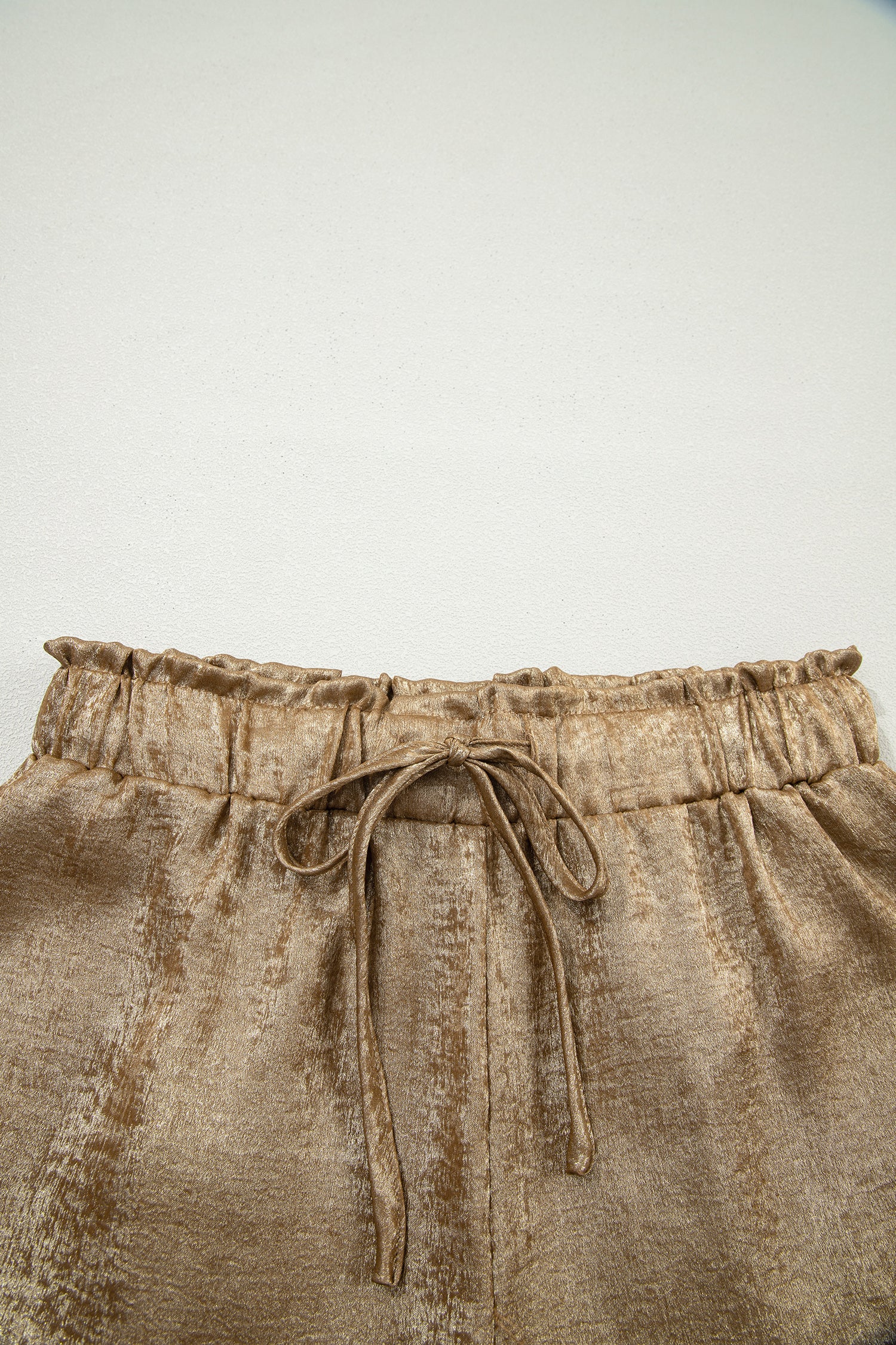 Gold Metallic Luster Tie Elastic Waist Cuffed Hem Shorts-Bottoms/Casual Shorts-[Adult]-[Female]-2022 Online Blue Zone Planet