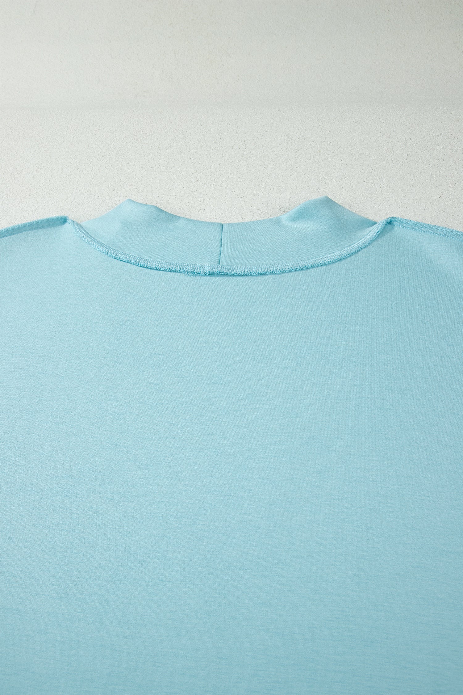 Mist Blue Solid Color Mock Neck Half Sleeve Top Plus Size 2pcs Short Set-Plus Size/Plus Size Loungewear-[Adult]-[Female]-2022 Online Blue Zone Planet