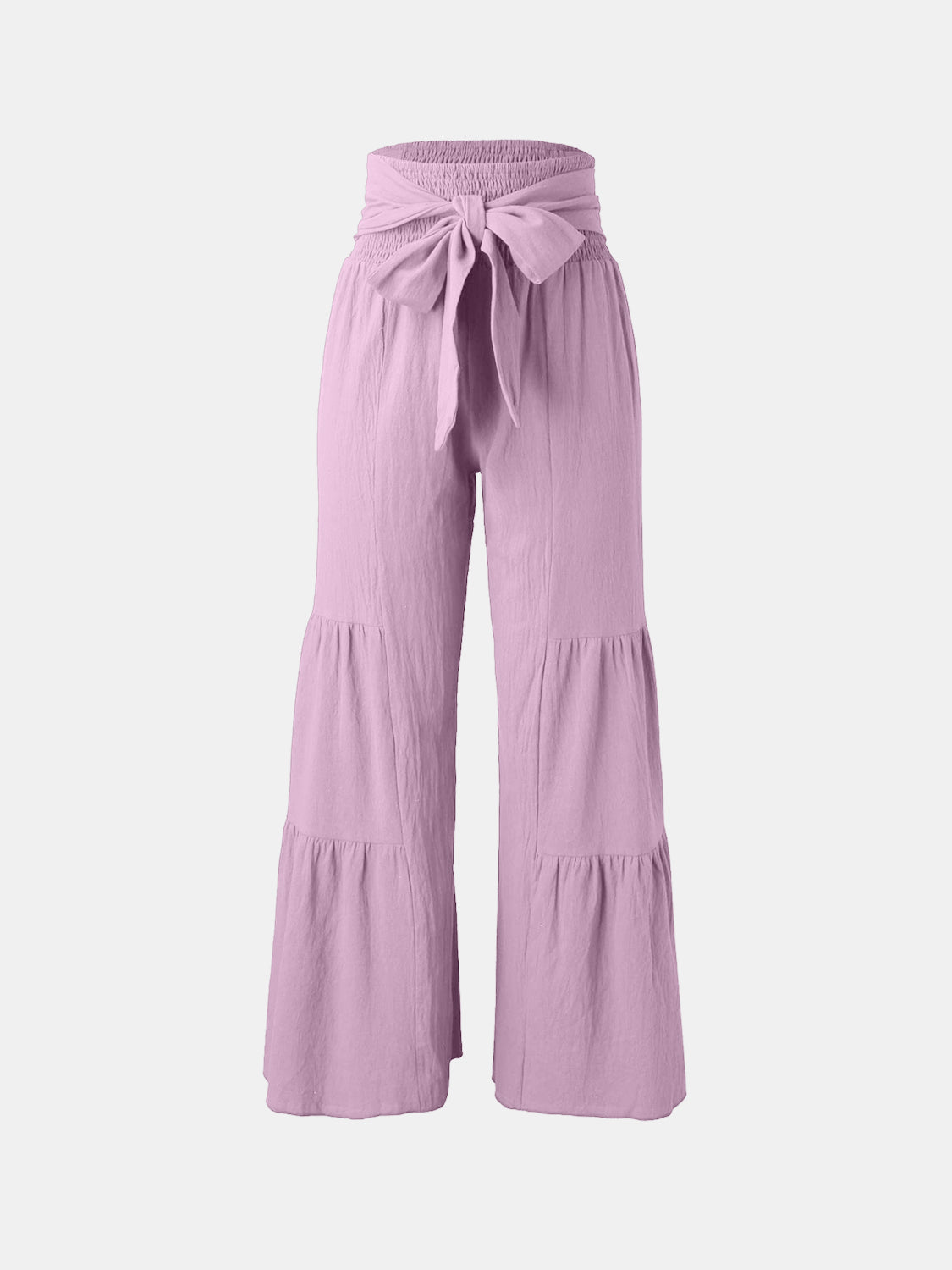 Blue Zone Planet | Tied Ruched Wide Leg Pants-BOTTOMS SIZES SMALL MEDIUM LARGE-[Adult]-[Female]-2022 Online Blue Zone Planet