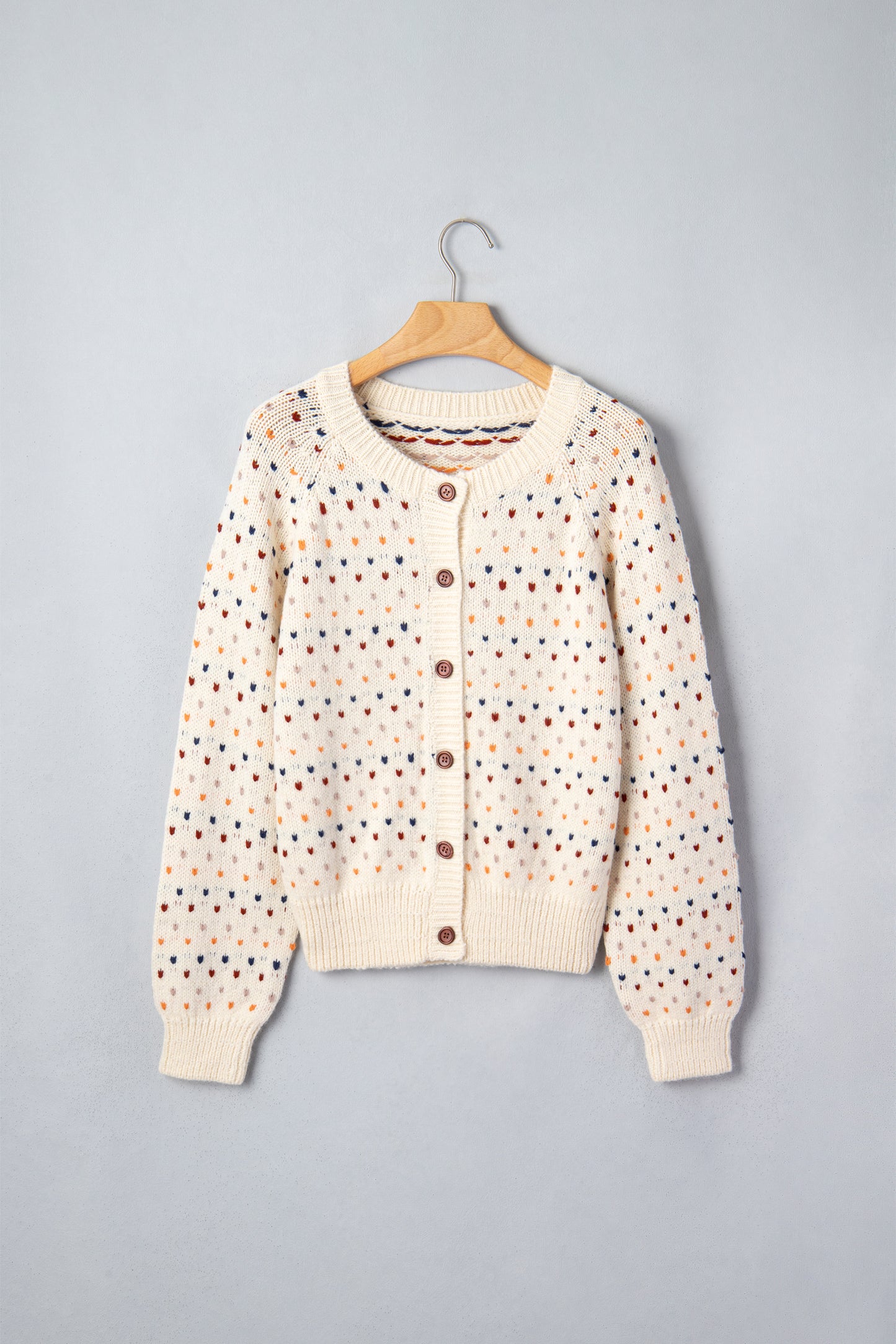 Beige Geometric Print Button Front Long Sleeve Regular Fit Cardigan-Sweaters & Cardigans/Cardigans-[Adult]-[Female]-2022 Online Blue Zone Planet