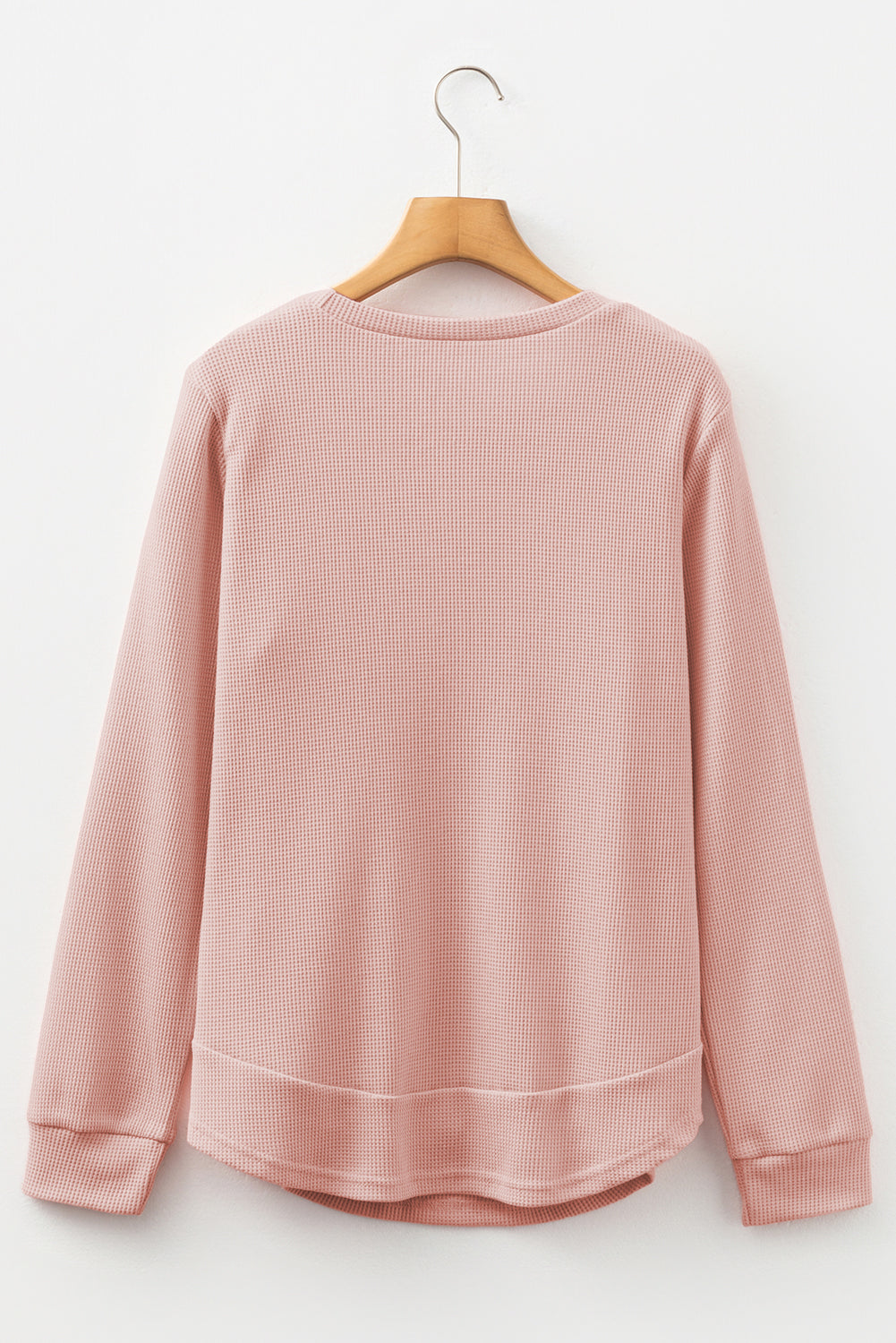 Gossamer Pink Rounded Hem Waffle Long Sleeve Top-Tops/Long Sleeve Tops-[Adult]-[Female]-2022 Online Blue Zone Planet