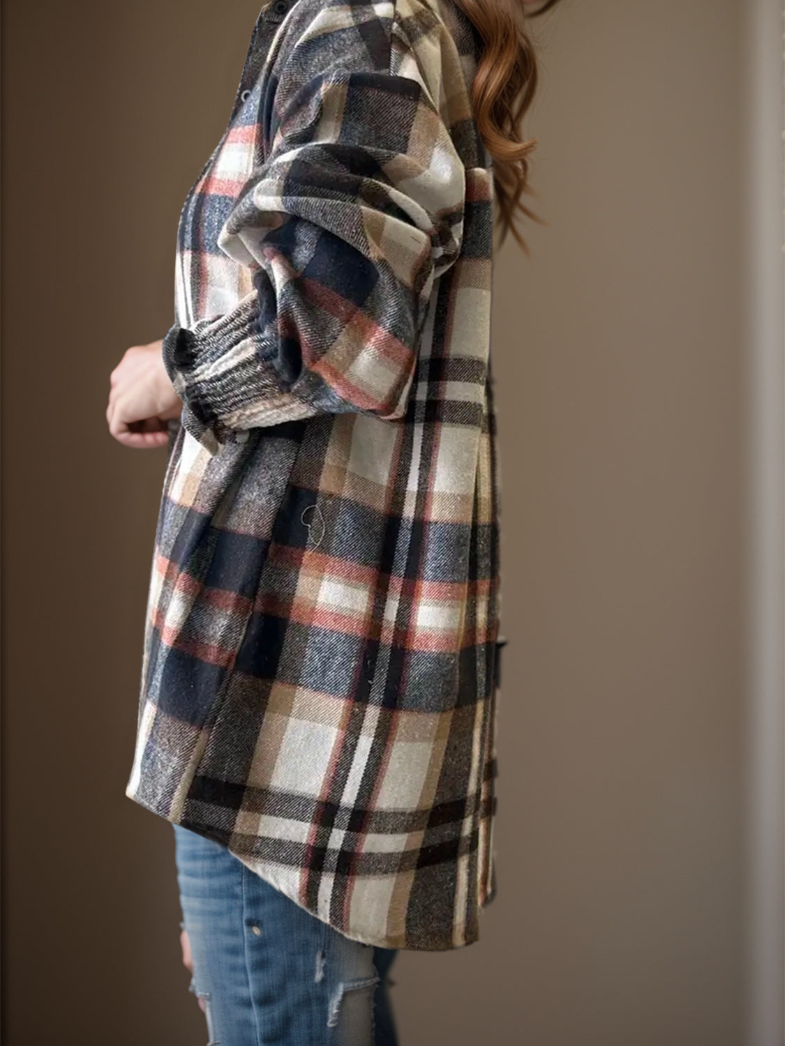 Plaid Button Up Long Sleeve Shirt-TOPS / DRESSES-[Adult]-[Female]-2022 Online Blue Zone Planet