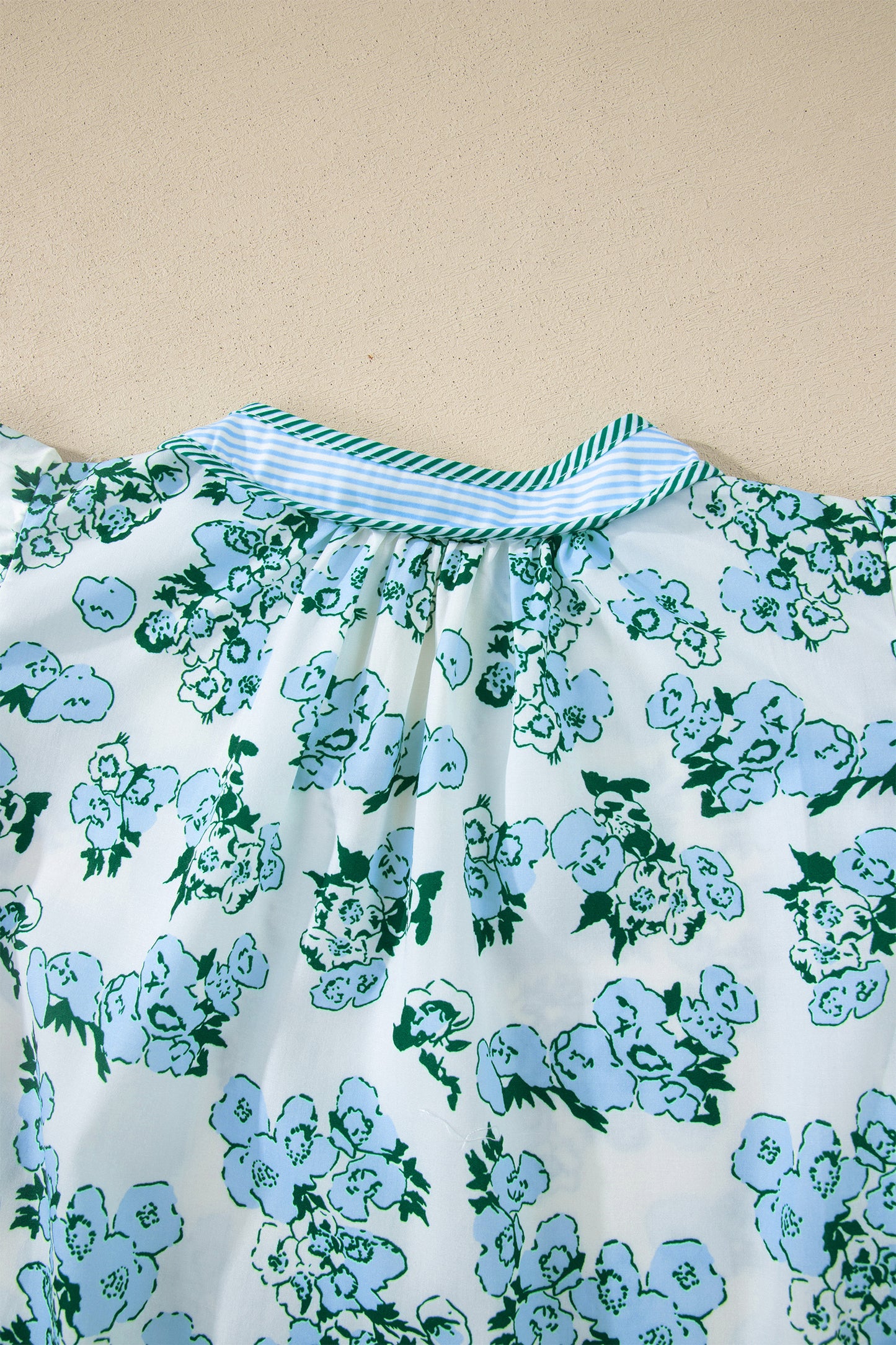 Green Floral Meets Stripes V Neck Flutter Sleeve Blouse-Tops/Blouses & Shirts-[Adult]-[Female]-2022 Online Blue Zone Planet
